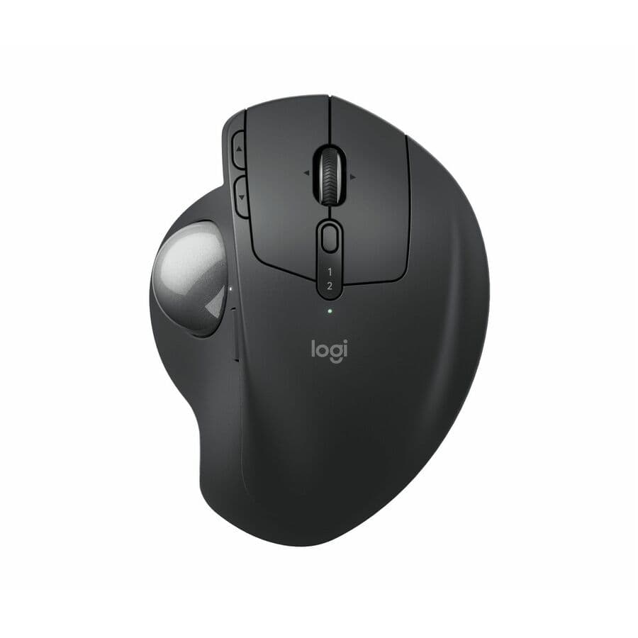 Logitech MX ERGO S advanced wireless trackball mouse in gray with ergonomic thumb control