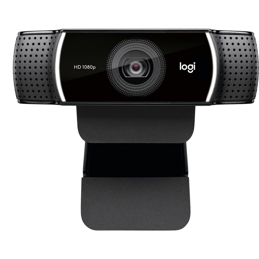Logitech C922 Pro Stream Webcam with clip mount, dual microphones, and 1080p video