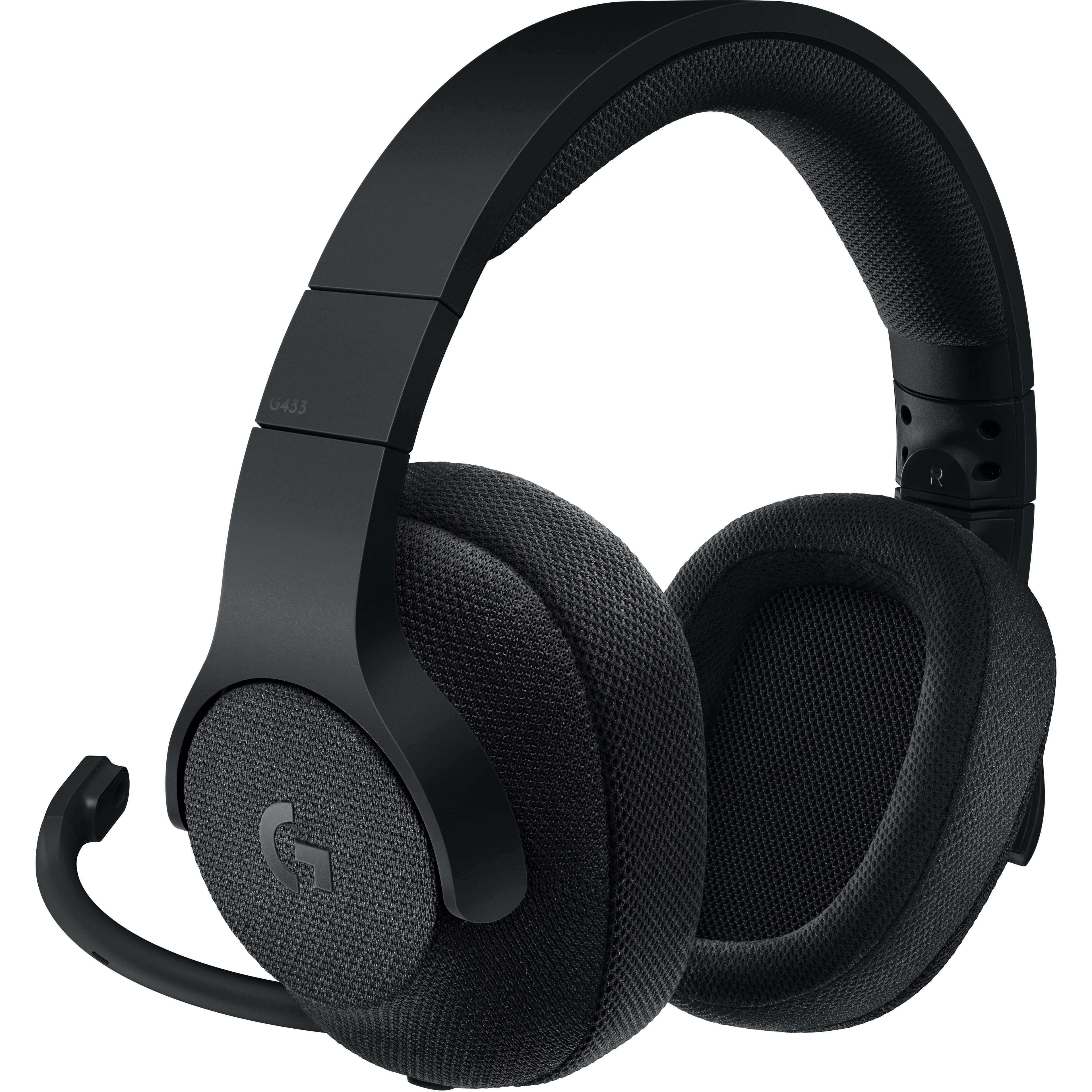 Logitech G433 black wired gaming headset with over-ear cups and boom microphone