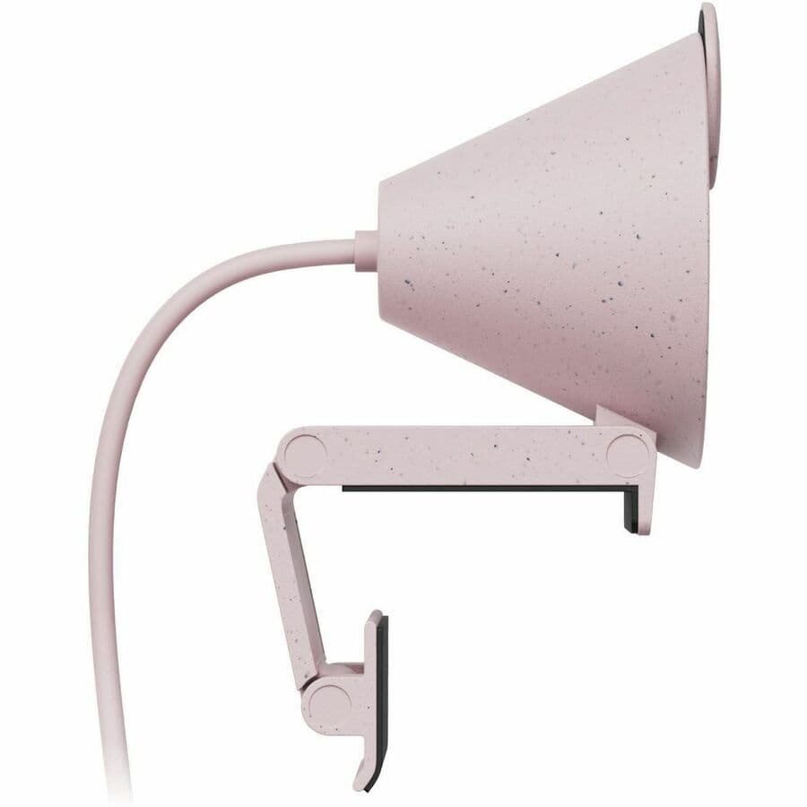 Logitech BRIO 305 Rose 1080p USB-C webcam mounted on a laptop display