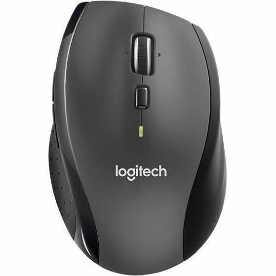 Logitech Marathon M705 wireless mouse, full-size shape, additional side buttons visible