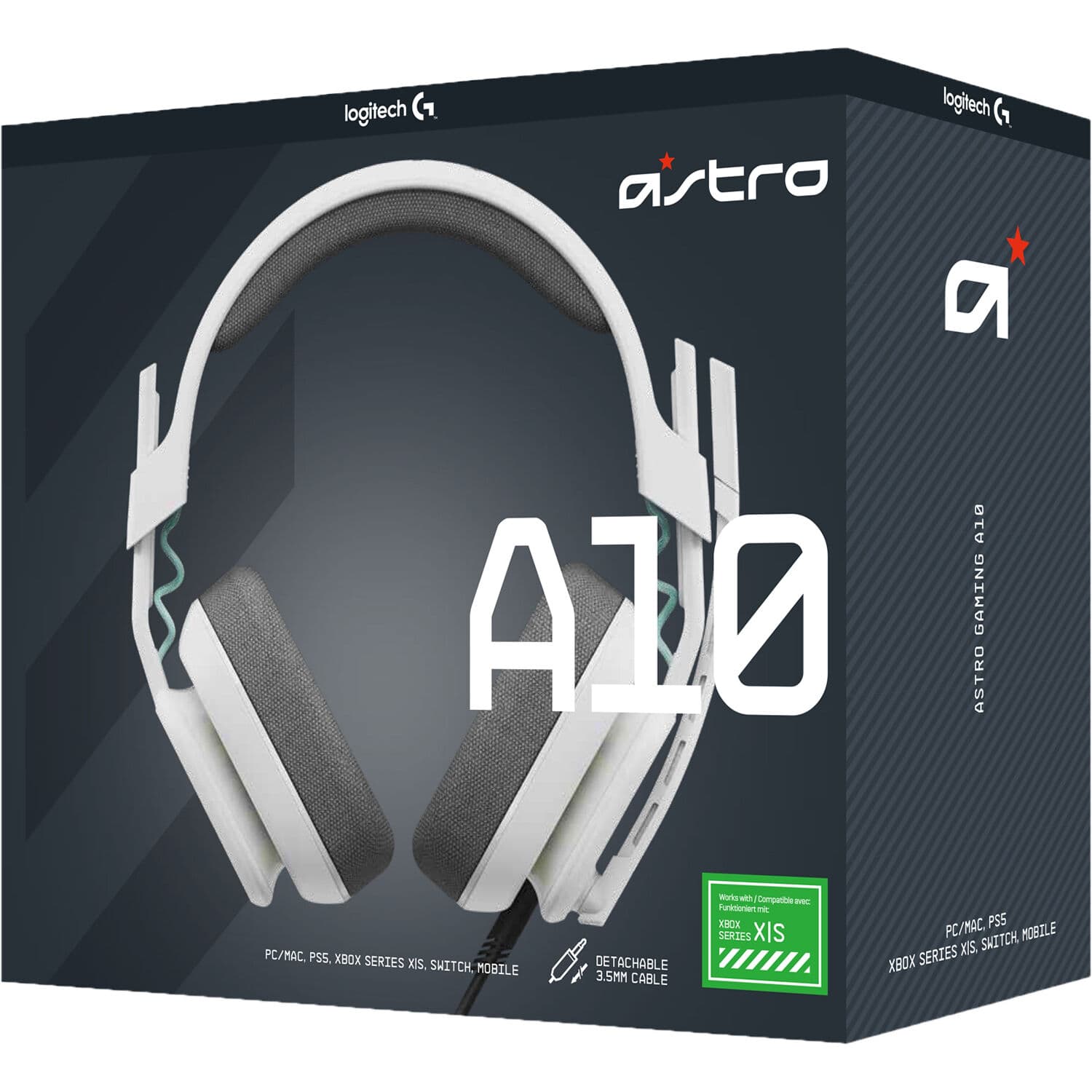 White Logitech ASTRO A10 Gen 2 wired gaming headset for Xbox, PlayStation, PC, and Nintendo Switch