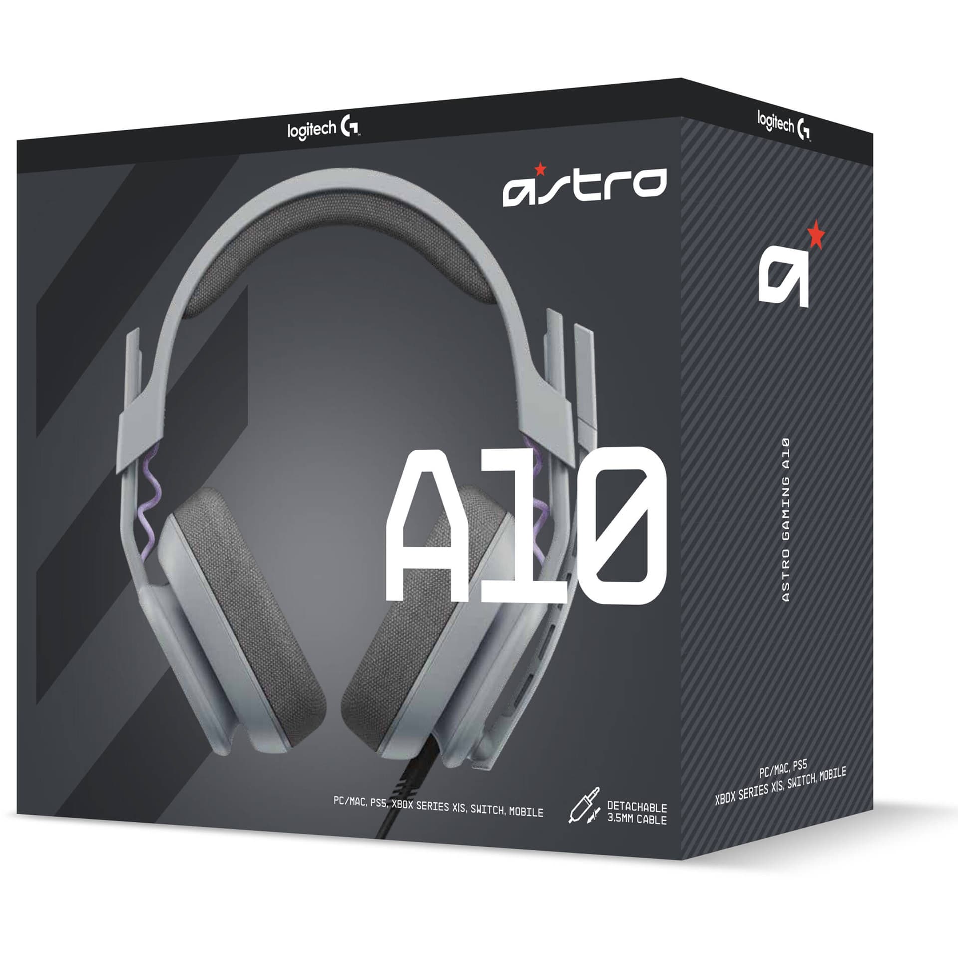 ASTRO Gaming A10 Gen 2 wired PC headset in grey with boom microphone