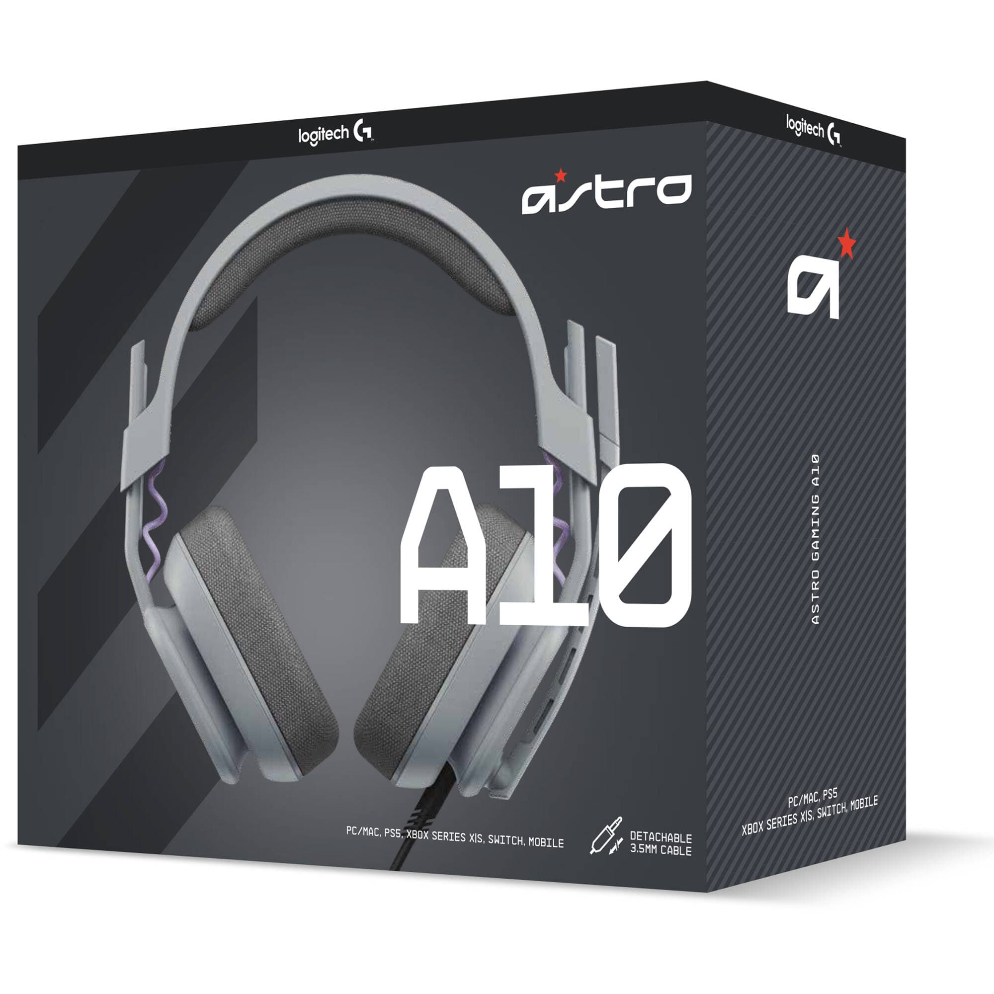 ASTRO Gaming A10 Gen 2 wired PC headset in grey with boom microphone