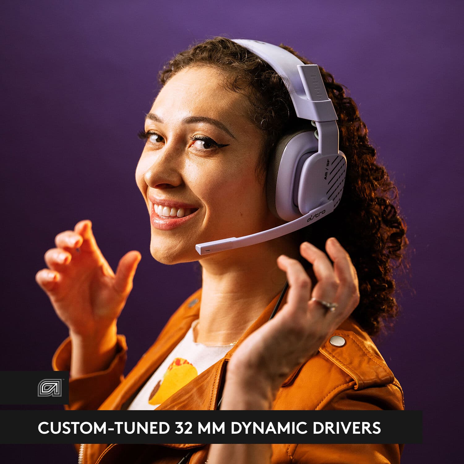 Logitech ASTRO A10 G2 wired PC gaming headset in Lilac with over-ear cups and boom microphone