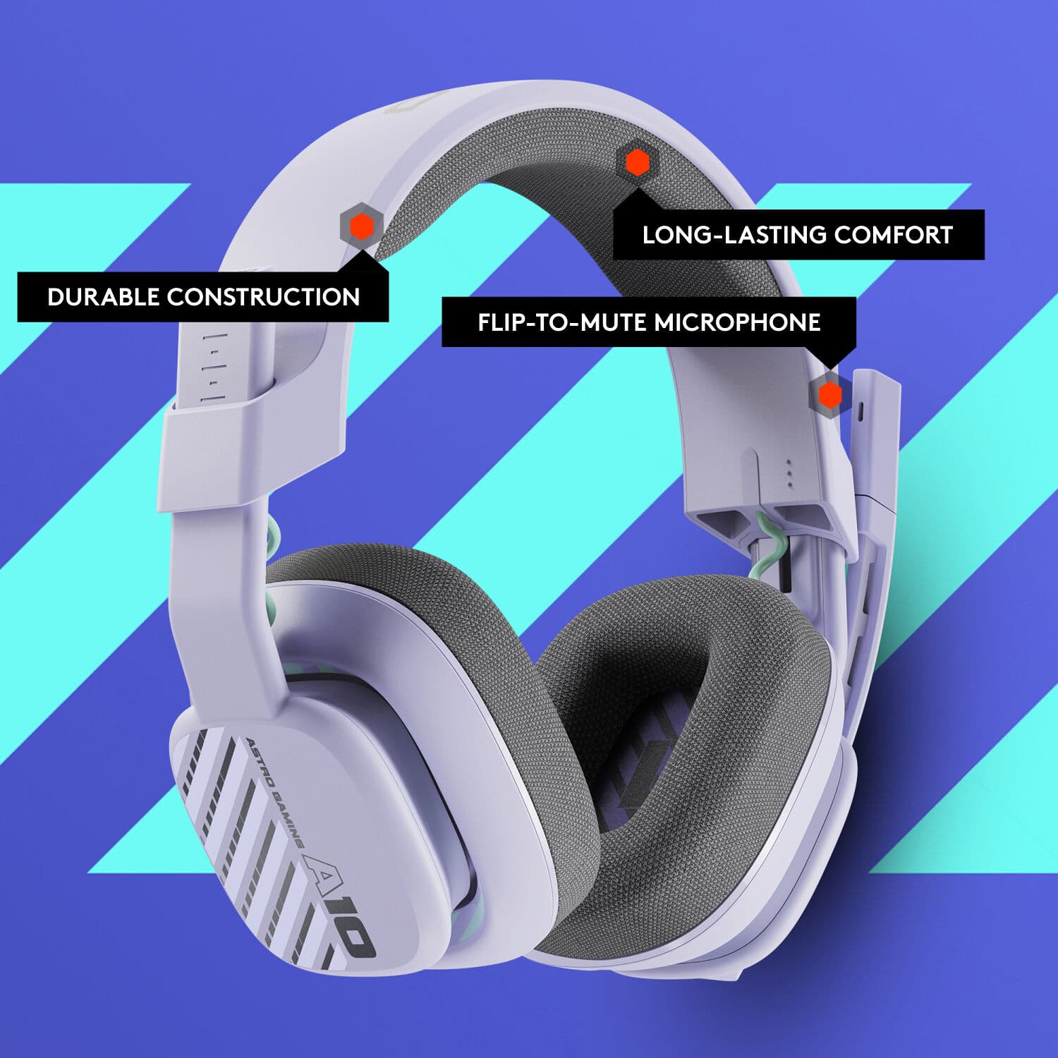 Logitech ASTRO A10 G2 wired PC gaming headset in Lilac with over-ear cups and boom microphone