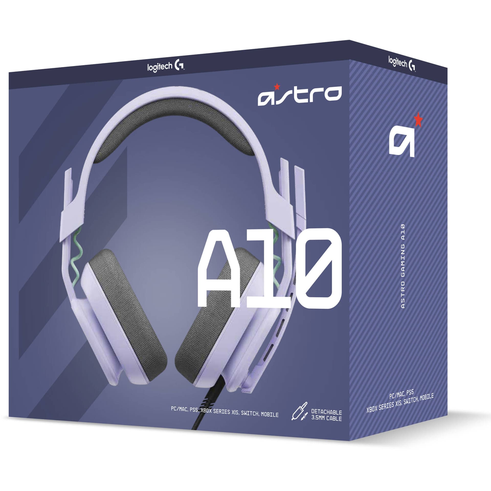 Logitech ASTRO A10 G2 wired PC gaming headset in Lilac with over-ear cups and boom microphone