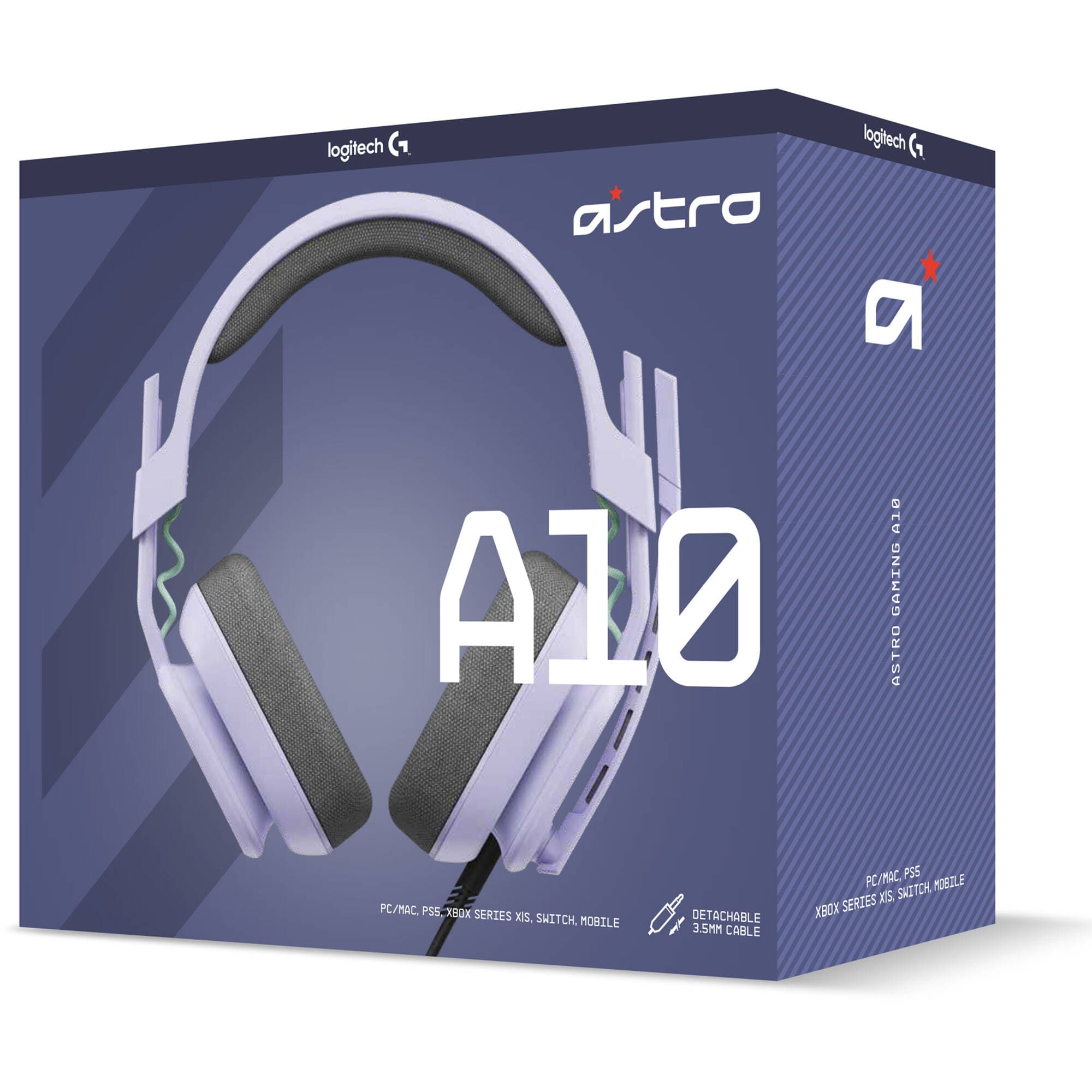 Logitech ASTRO A10 G2 wired PC gaming headset in Lilac with over-ear cups and boom microphone