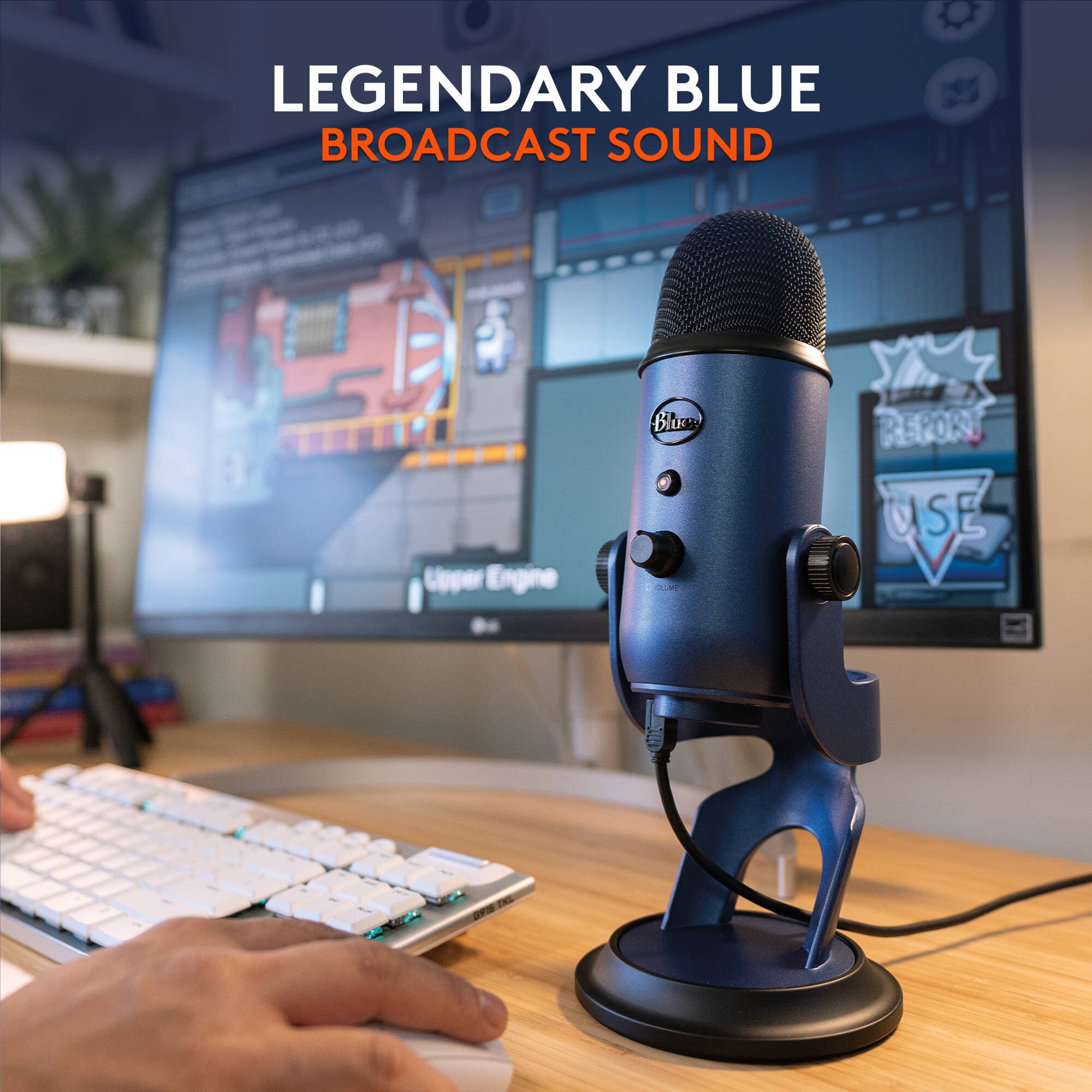 Logitech USB microphone in Midnight Blue with four polar patterns and headphone monitoring