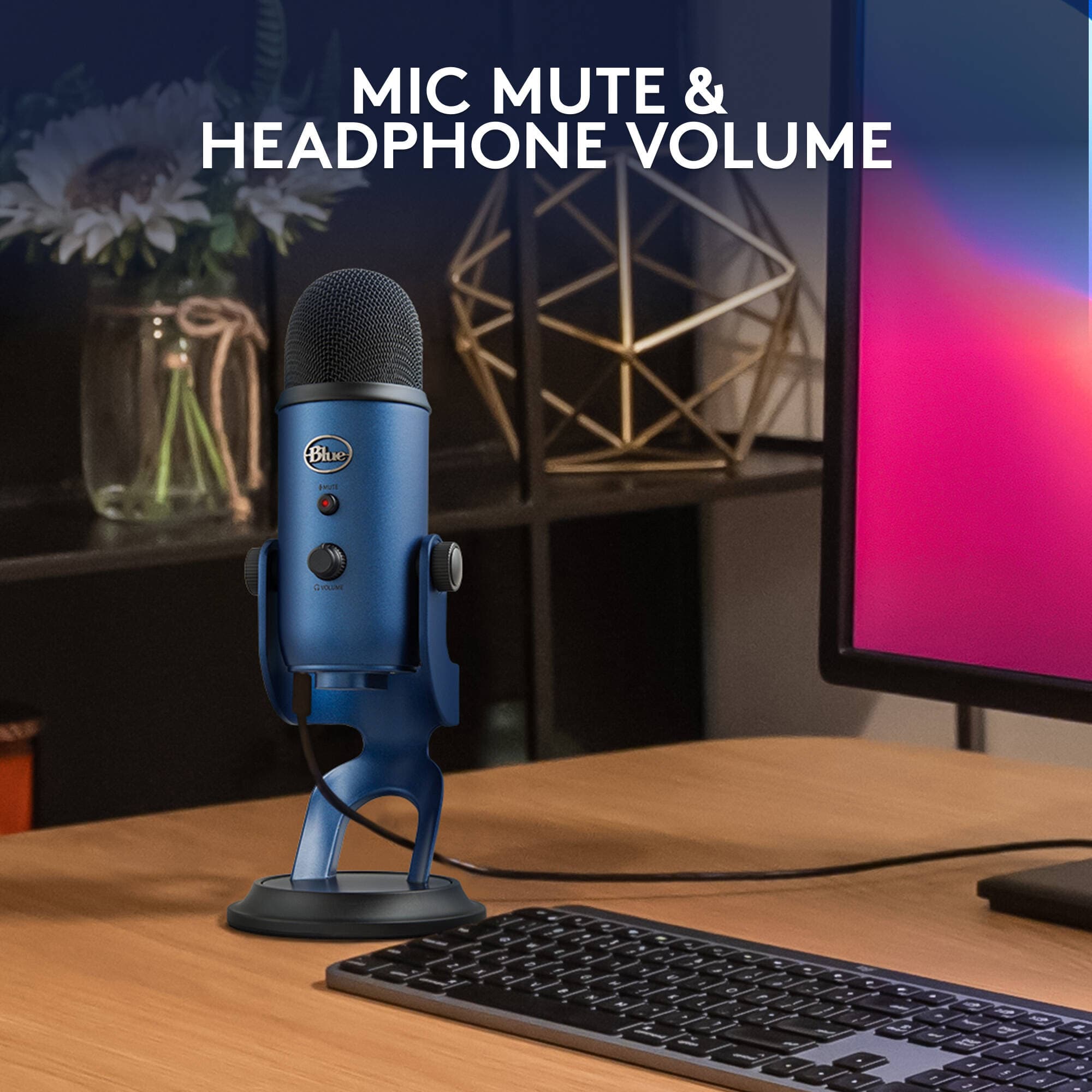 Logitech USB microphone in Midnight Blue with four polar patterns and headphone monitoring