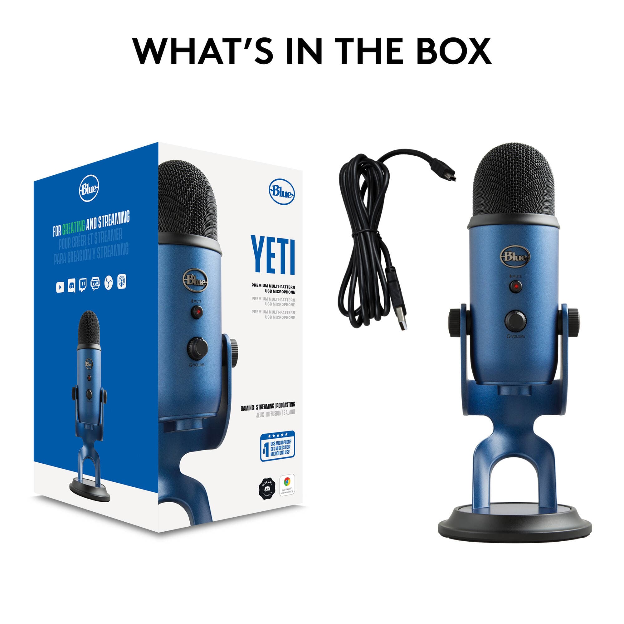 Logitech USB microphone in Midnight Blue with four polar patterns and headphone monitoring