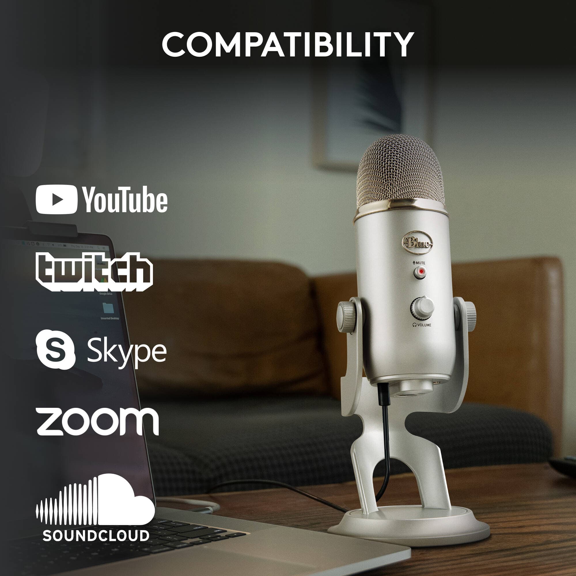 Blue Yeti USB desktop microphone in silver finish