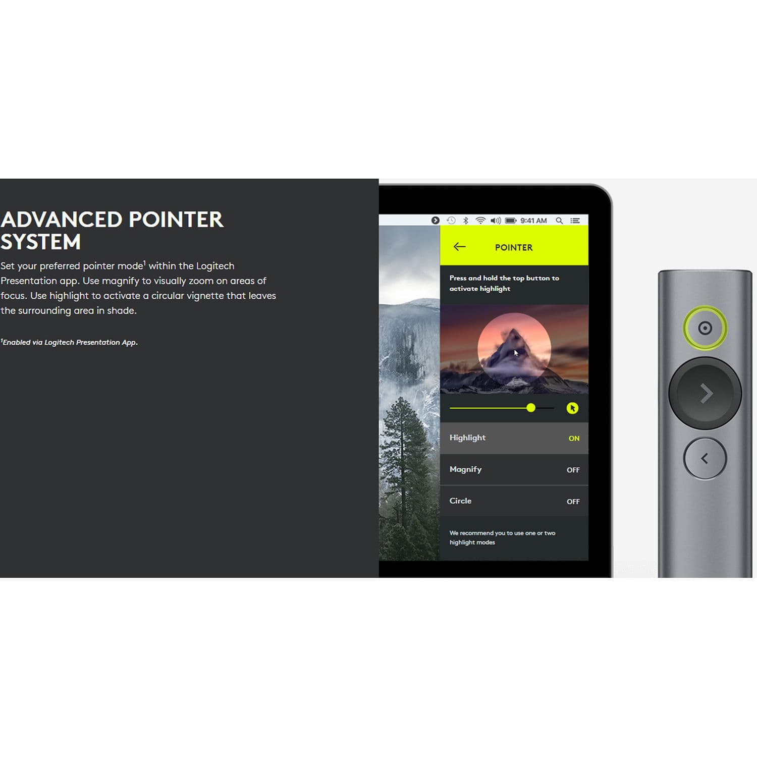 Logitech Spotlight Remote Slate wireless presentation remote with precise pointer control