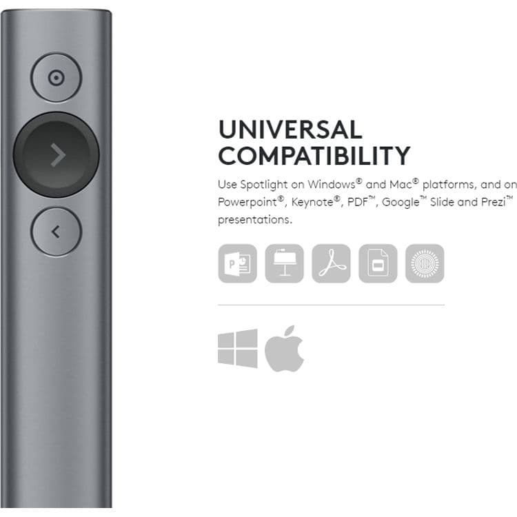 Logitech Spotlight Remote Slate wireless presentation remote with precise pointer control