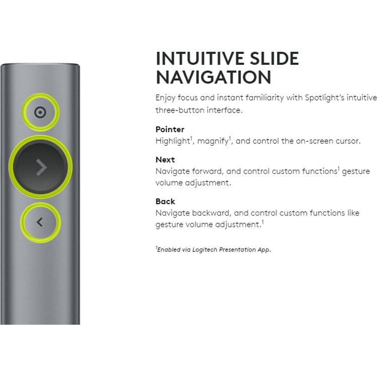Logitech Spotlight Remote Gold wireless presentation remote with highlight and magnify control