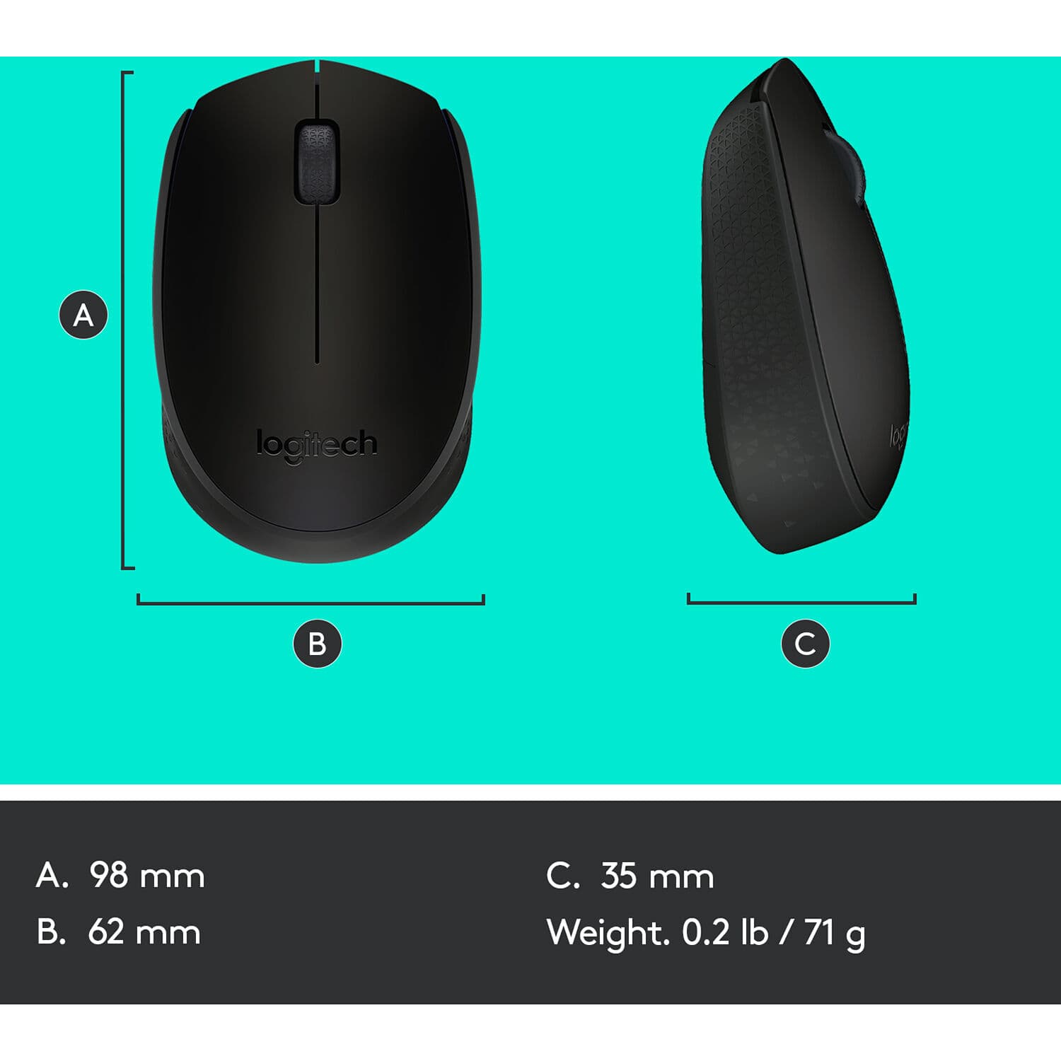 M170 Black Clamshell Mouse view 6