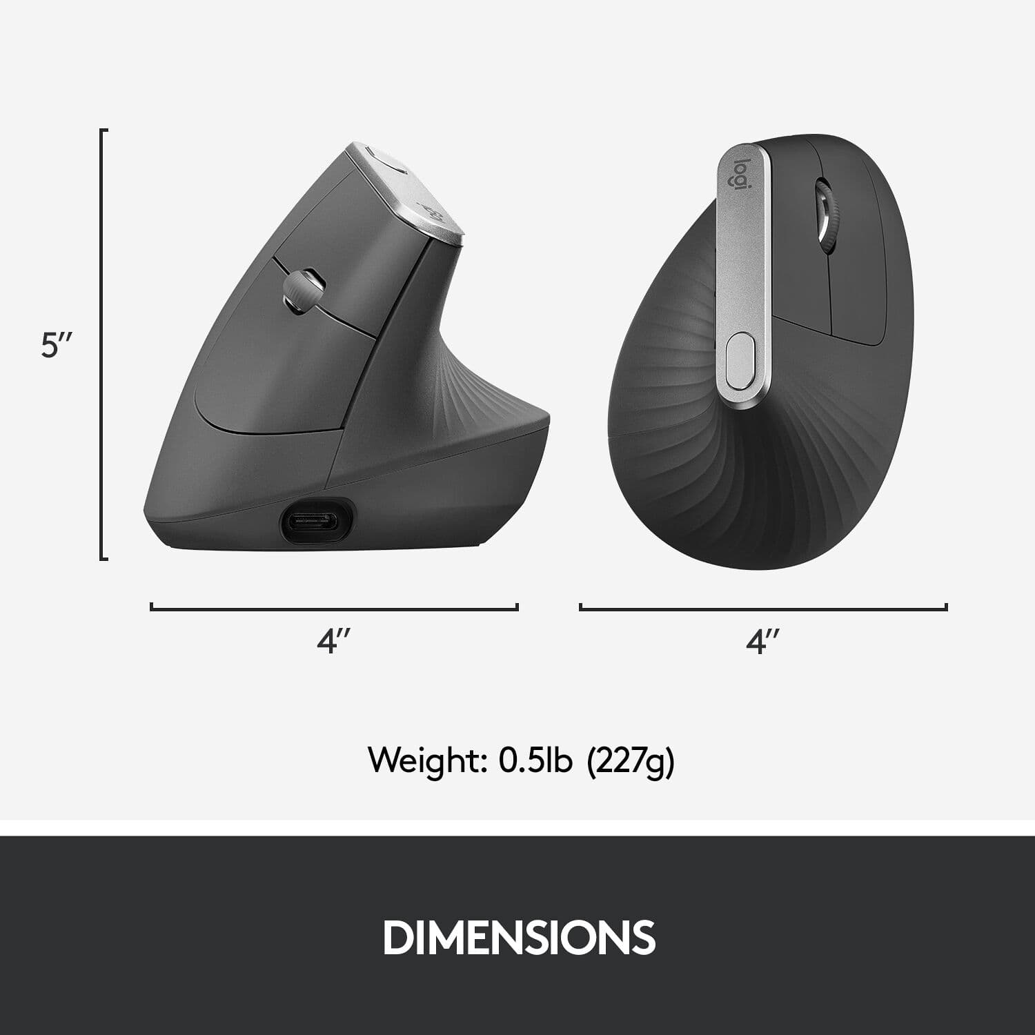 Logitech MX Vertical ergonomic mouse in graphite, 57-degree vertical wireless mouse with rechargeable battery