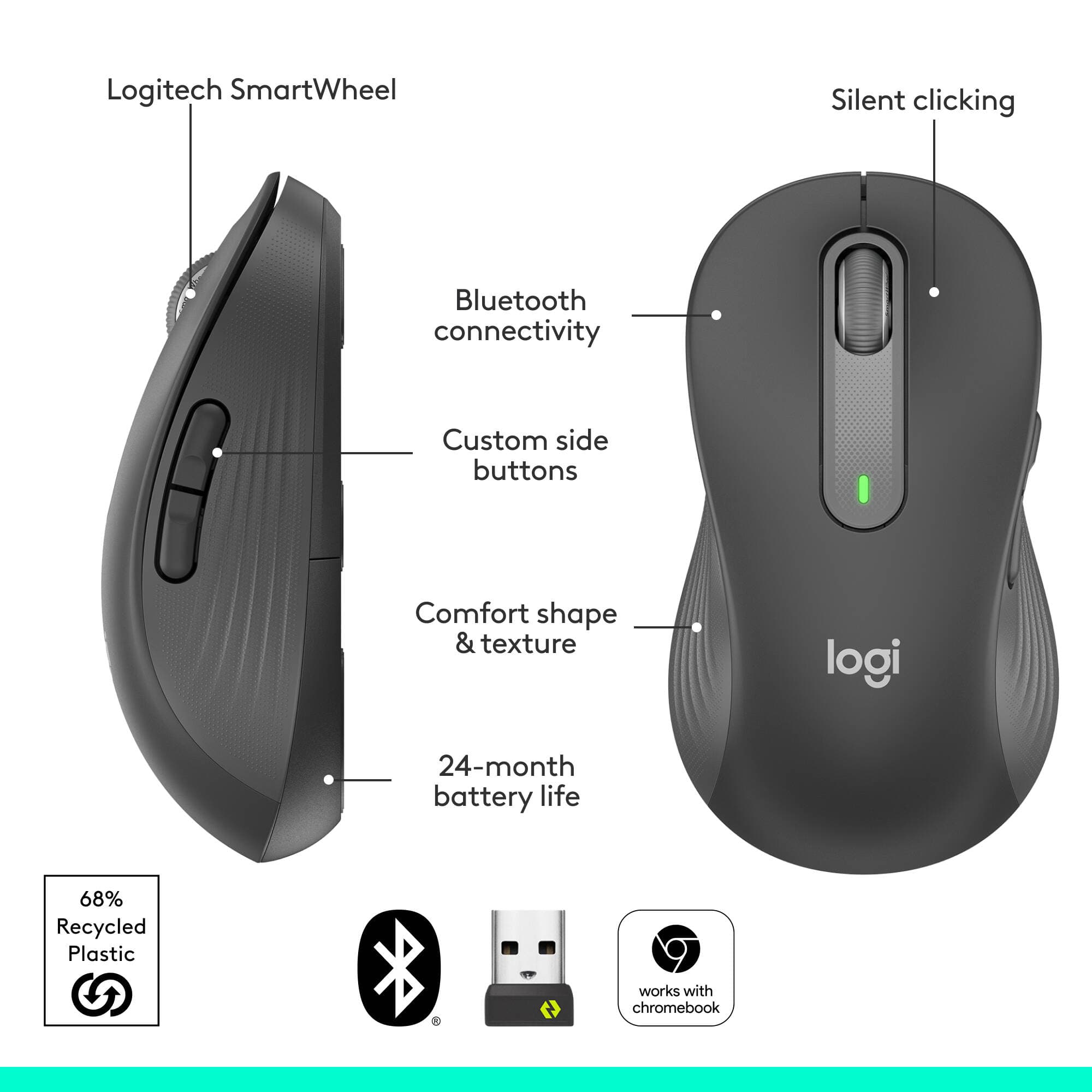 Logitech Signature M650 L wireless mouse with SmartWheel scrolling for larger hands