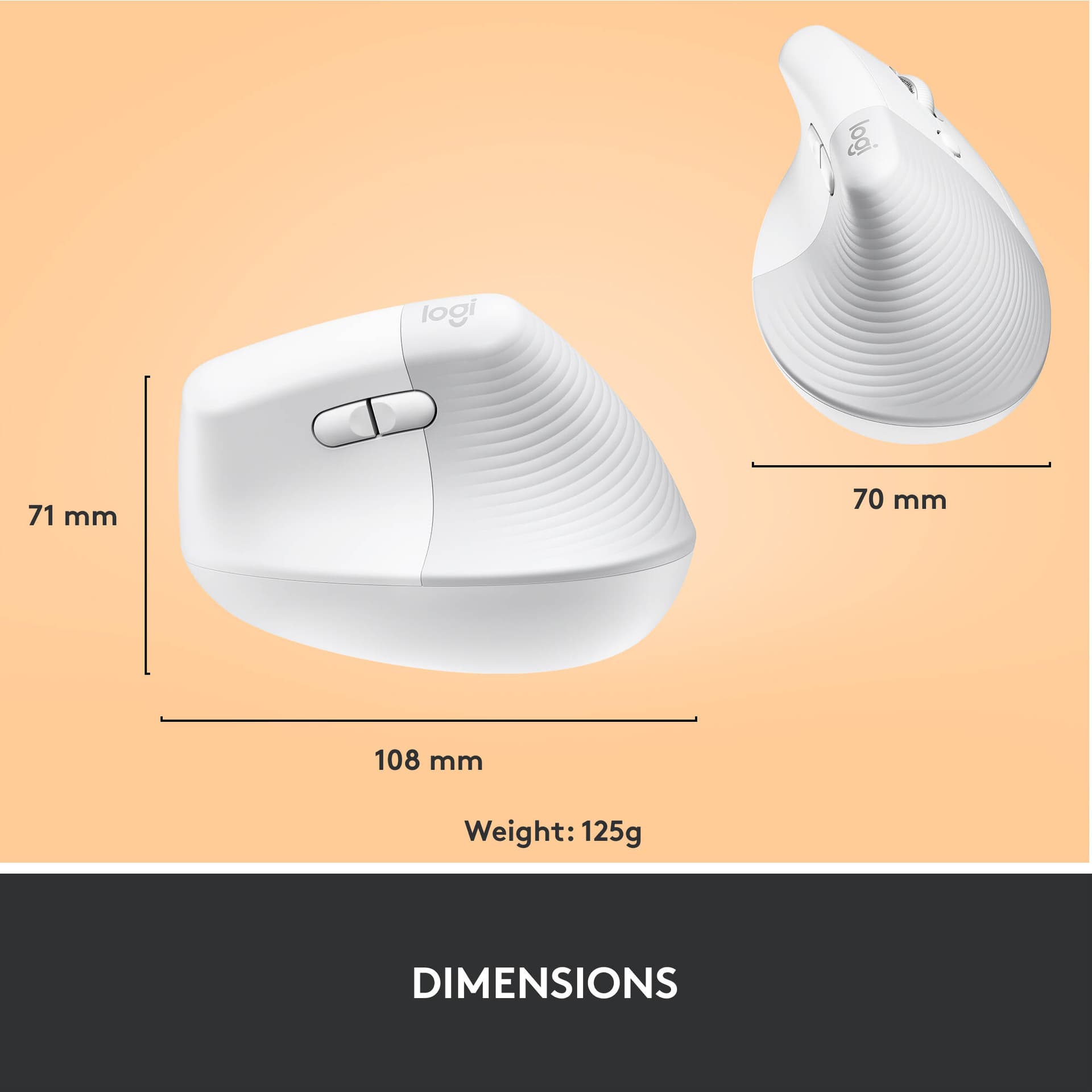 Logitech Lift Vertical Ergo Mouse white vertical ergonomic wireless mouse