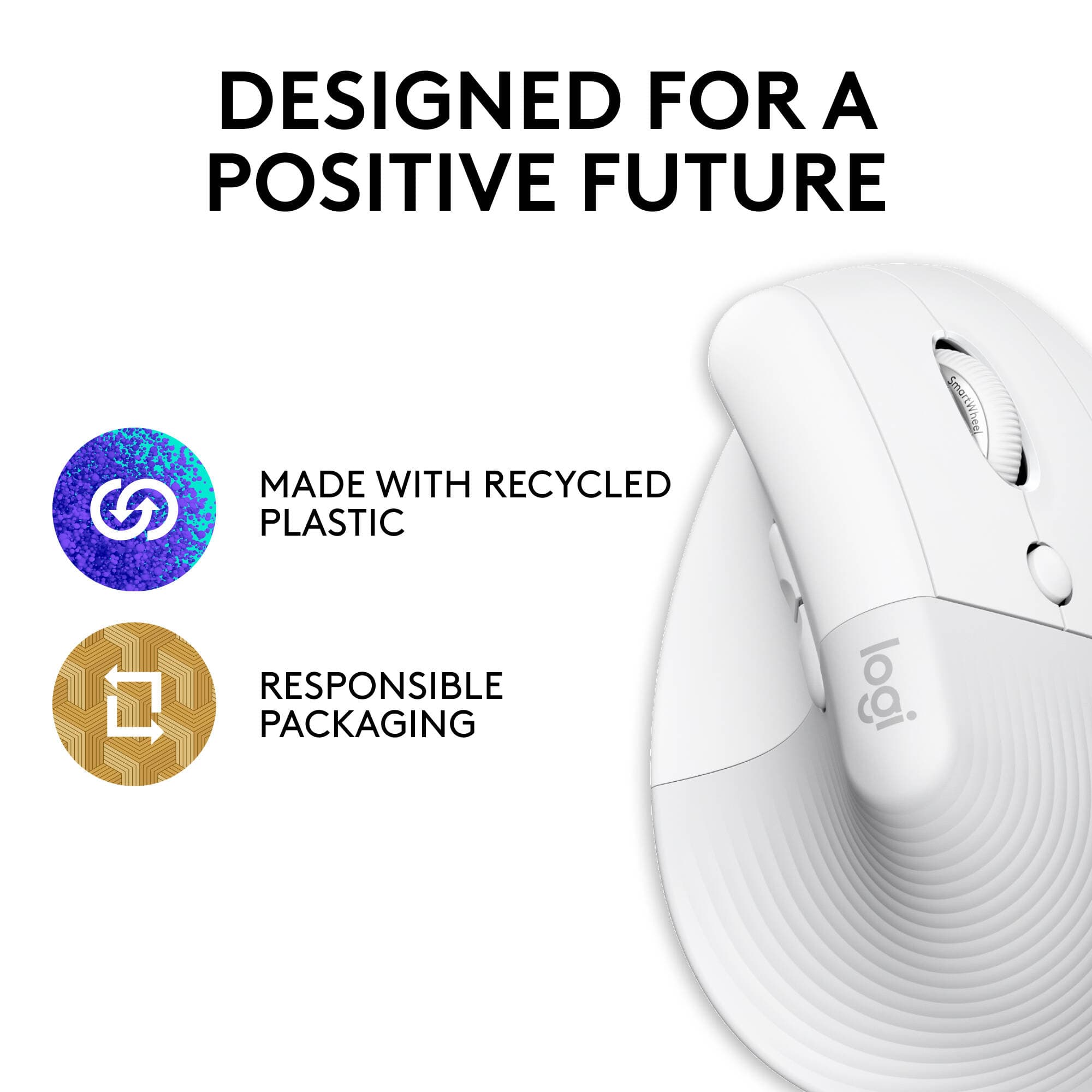 Logitech LIFT Ergo Mouse for Mac in off-white, vertical ergonomic wireless mouse