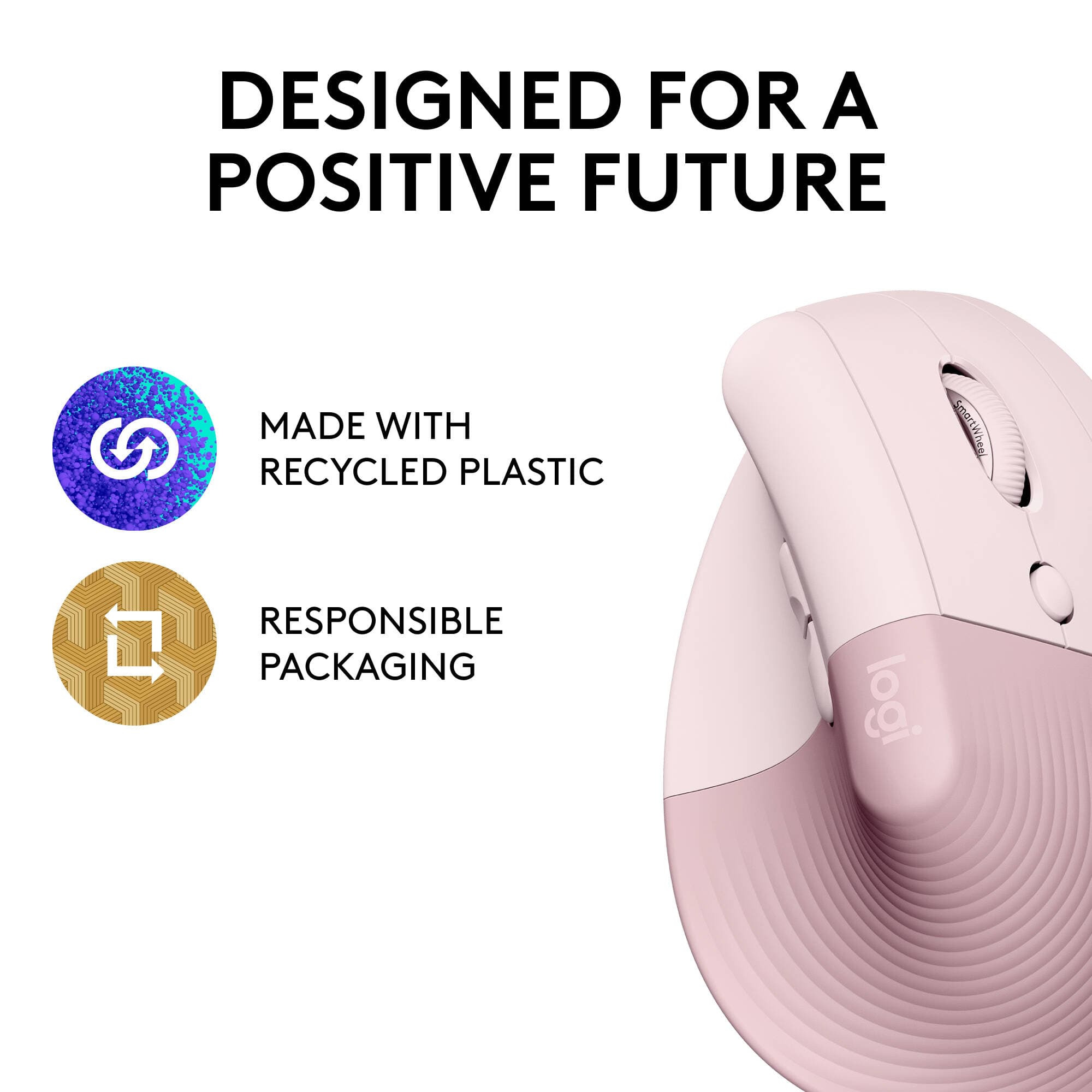Logitech Lift vertical ergonomic wireless mouse in Rose