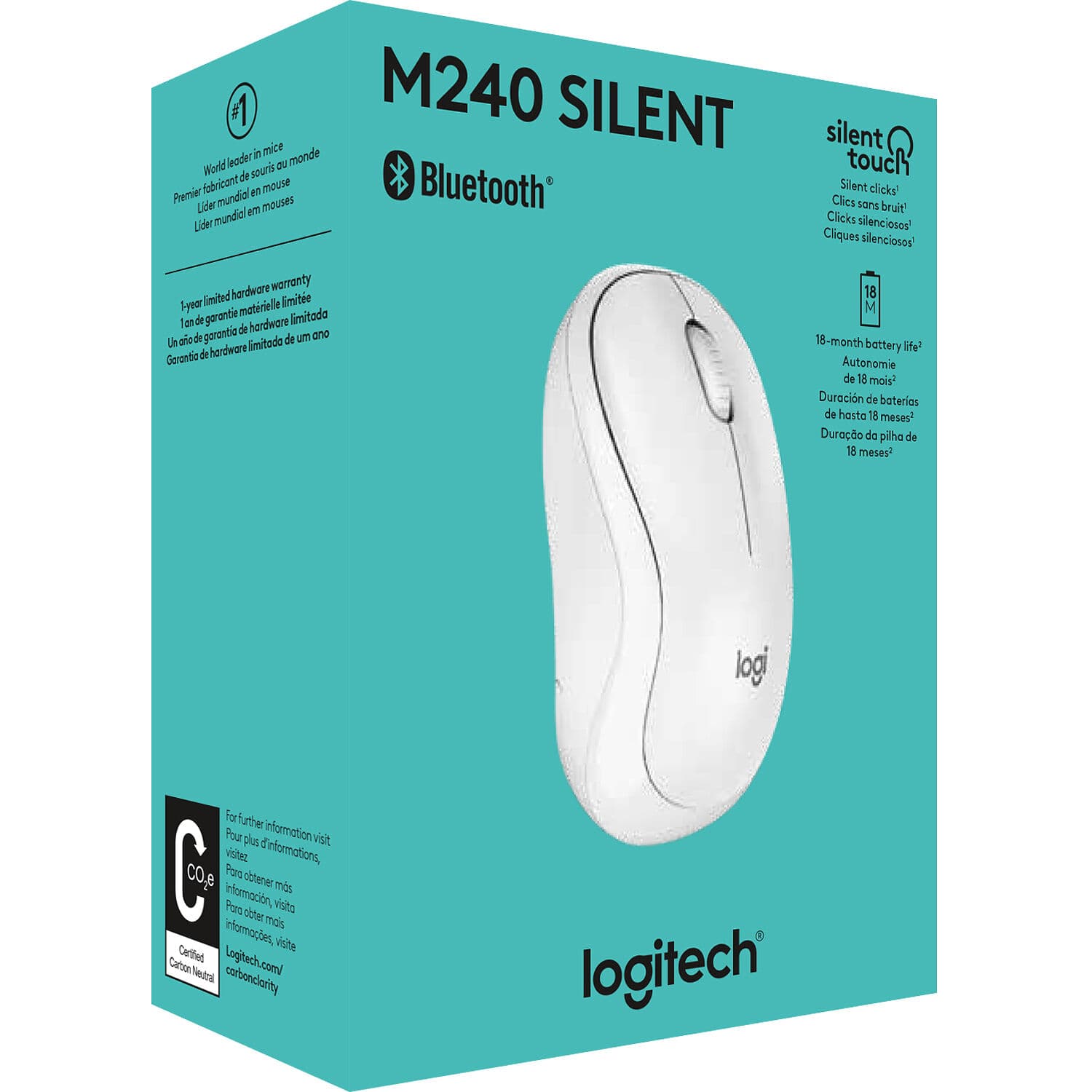Logitech M240 Silent Bluetooth Mouse in Off-white, ambidextrous low-noise design