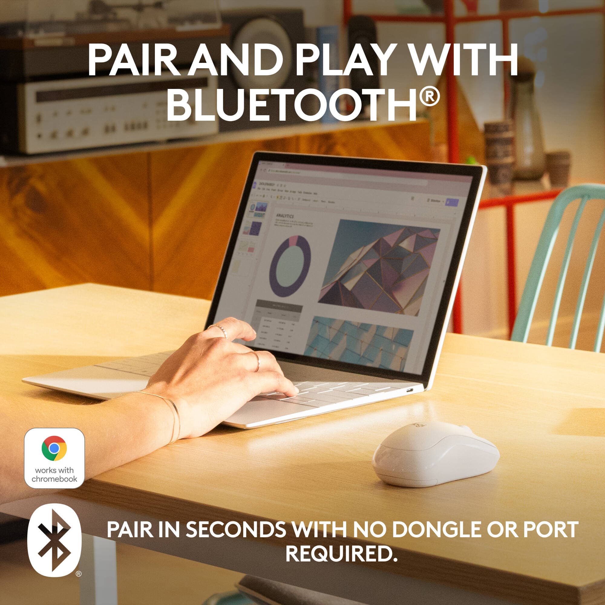 Logitech M240 Silent Bluetooth Mouse in Off-white, ambidextrous low-noise design