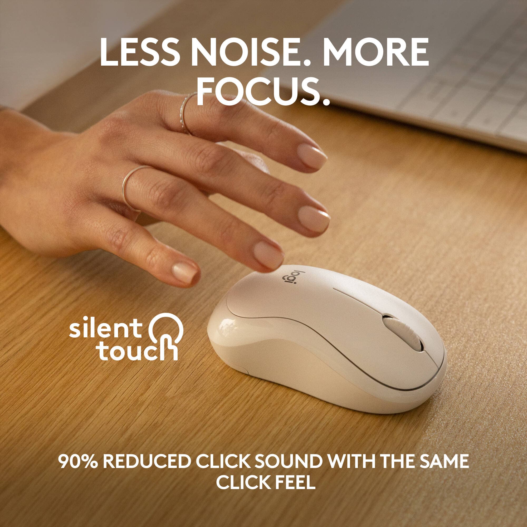 Logitech M240 Silent Bluetooth Mouse in Off-white, ambidextrous low-noise design
