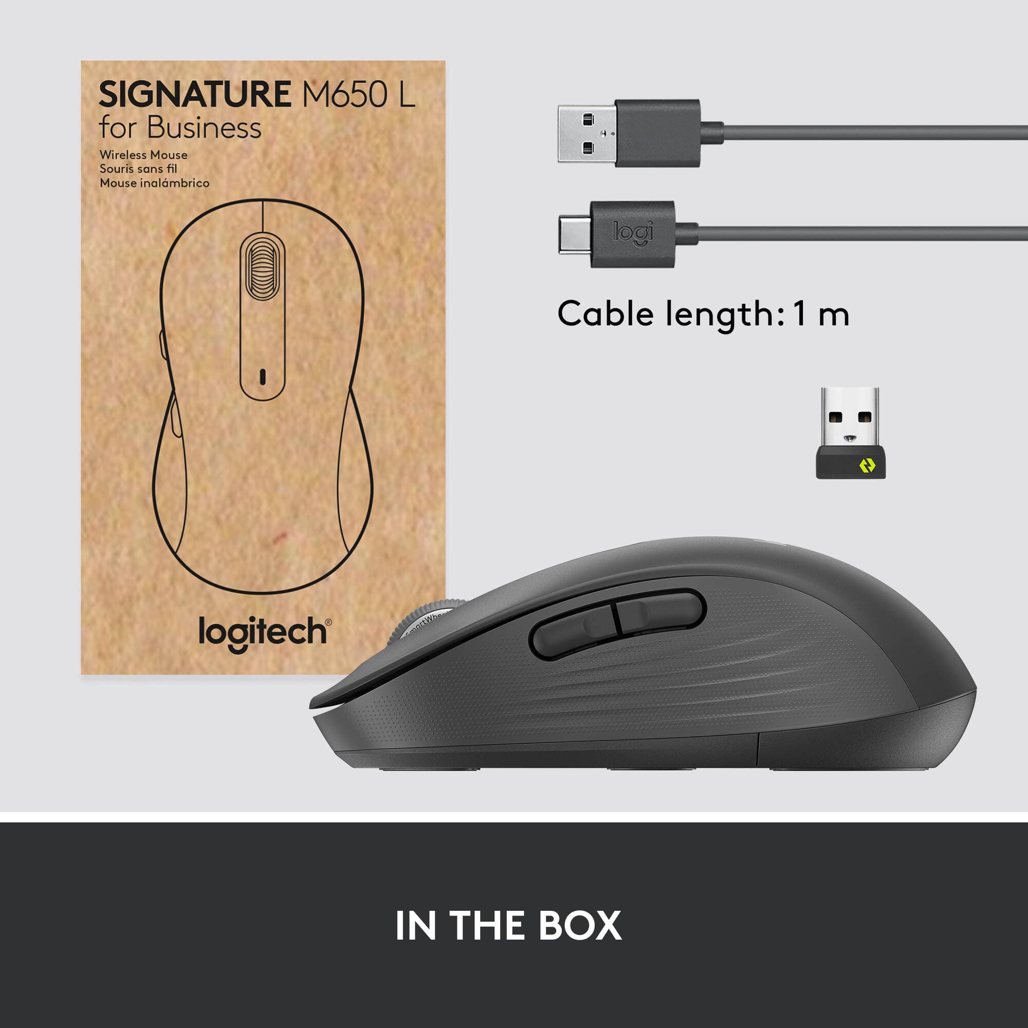 Logitech Signature M650 L for Business wireless mouse in graphite, large size for comfortable everyday office use