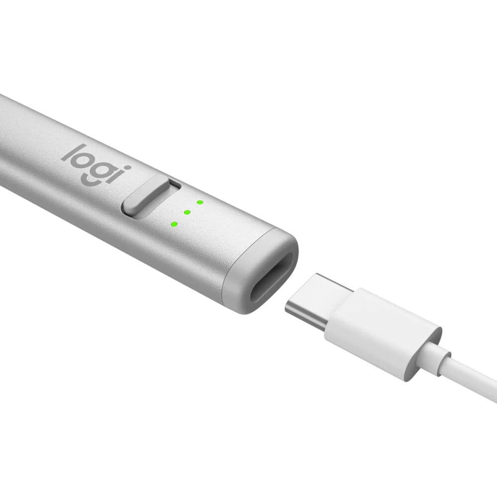 Logitech Crayon digital pencil for iPad with USB-C port in silver finish