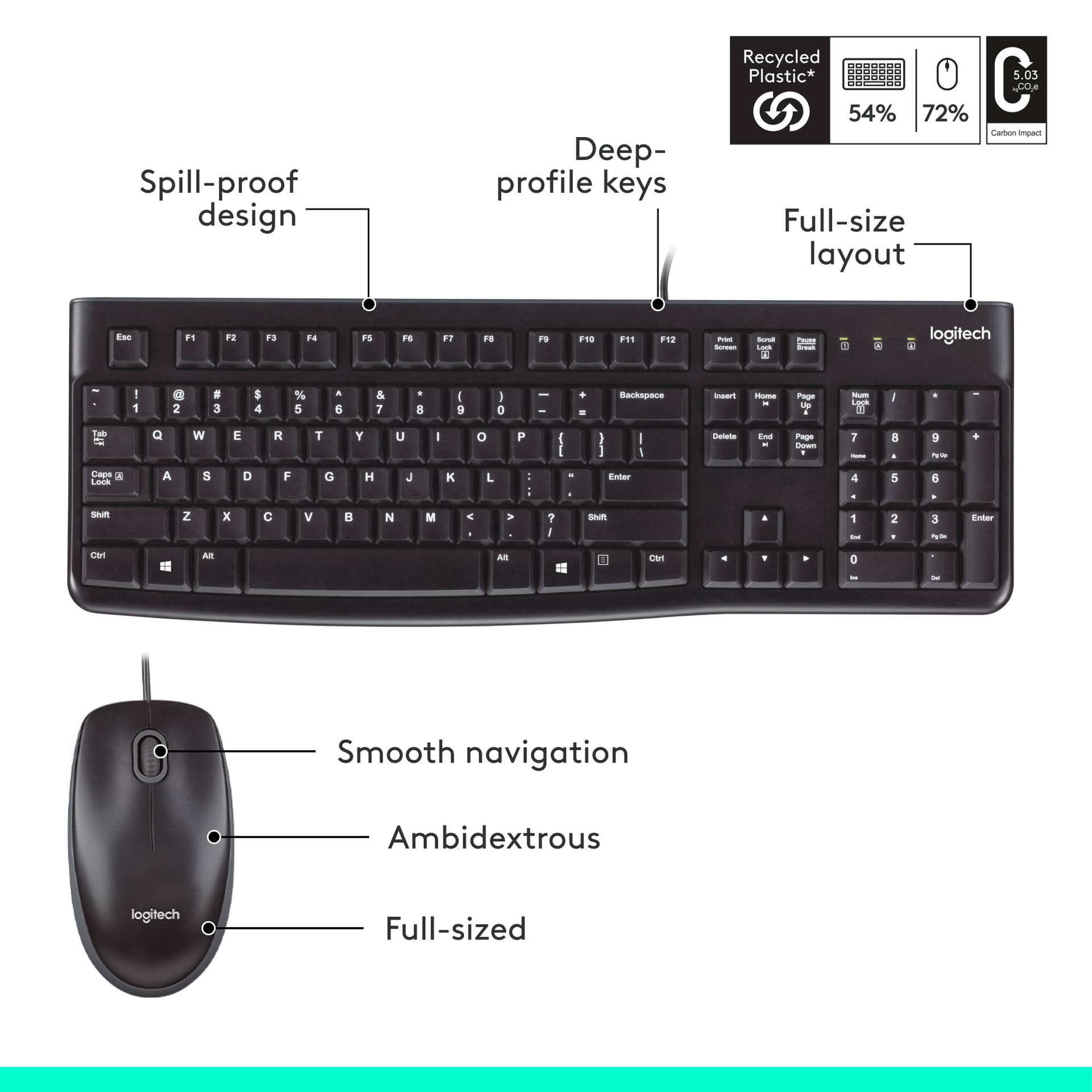 Logitech Desktop MK120 wired keyboard and optical mouse set with USB connection