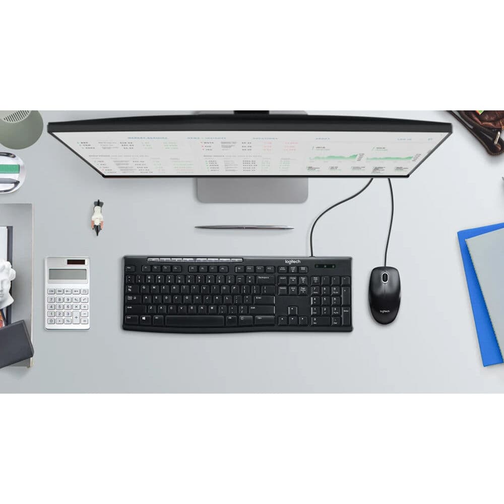 Logitech MK200 wired keyboard and mouse combo with USB connection and one-touch media controls