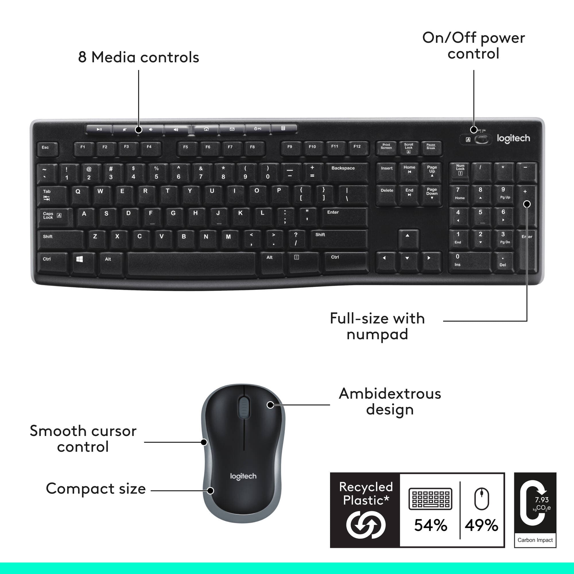 Logitech MK270 Wireless Combo keyboard and mouse with tiny USB receiver