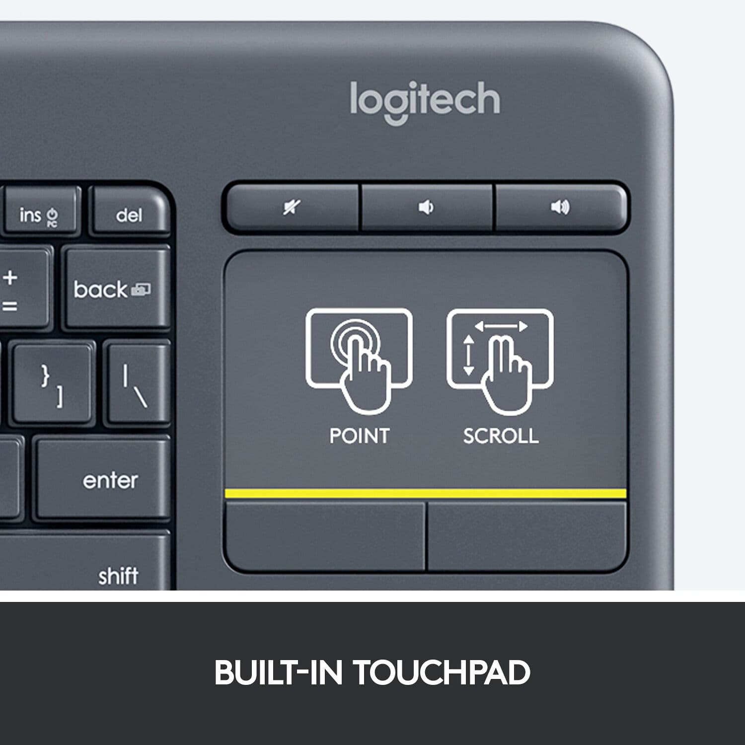 Logitech K400 Plus wireless keyboard with integrated touchpad for Smart TV and couch control