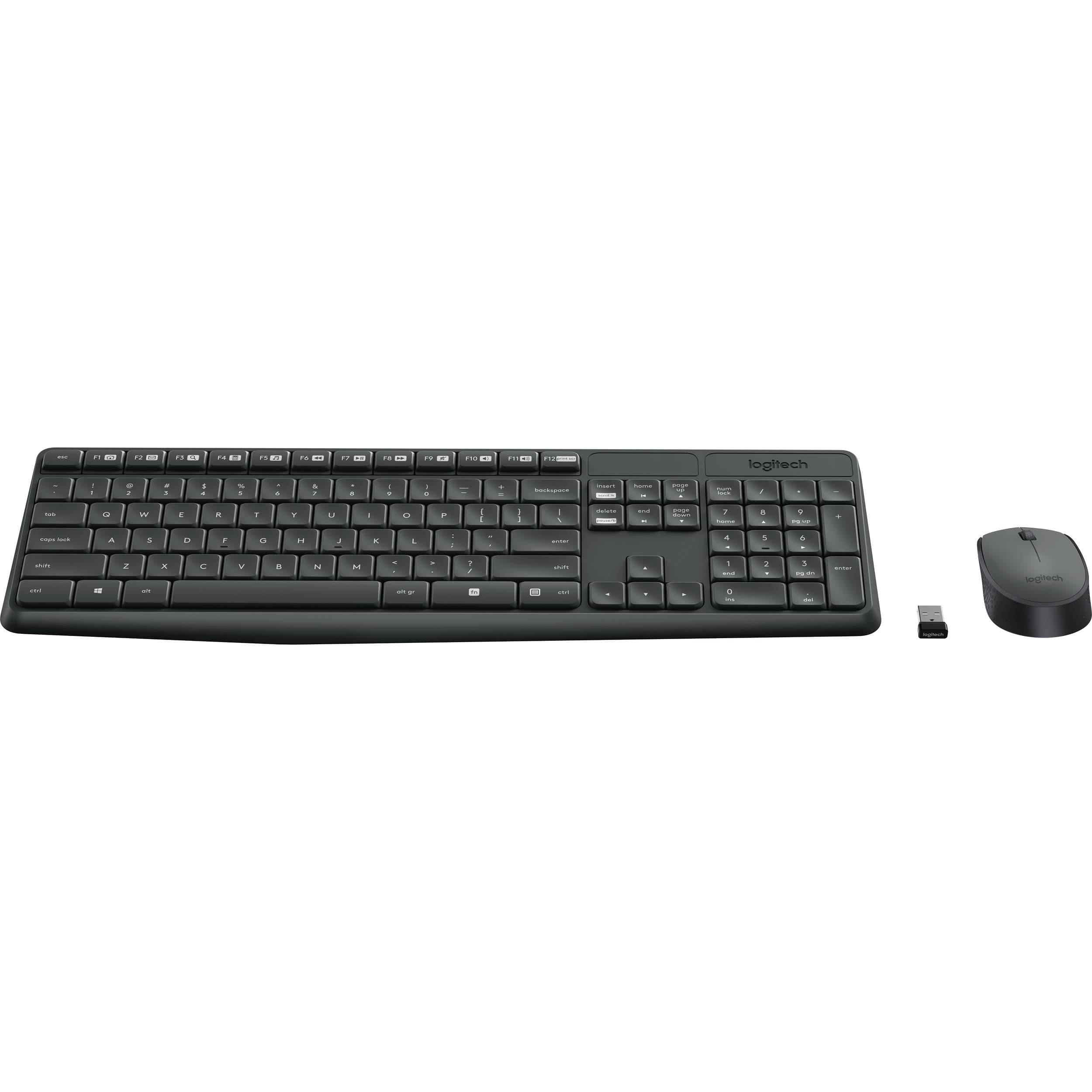 Logitech MK235 wireless keyboard and mouse combo in black with full-size QWERTY layout