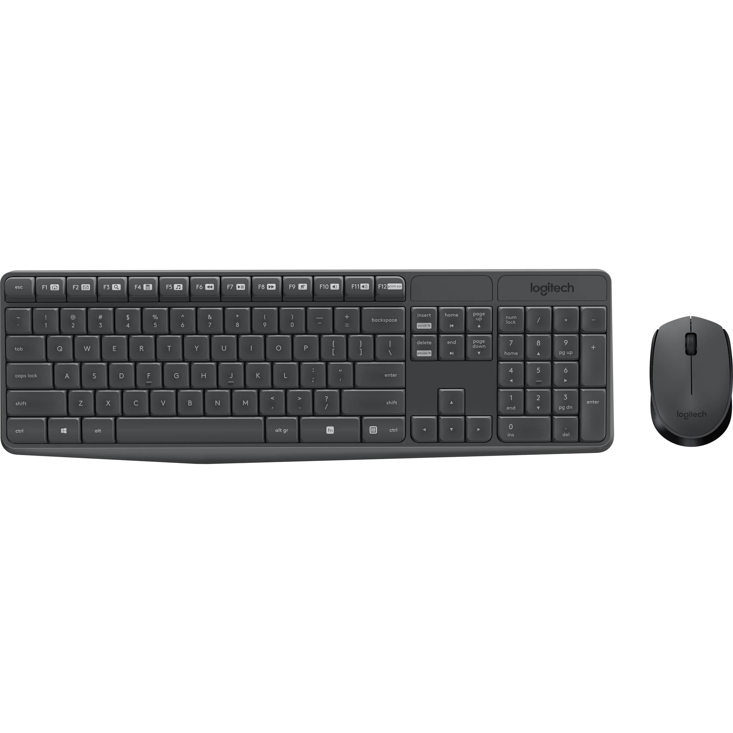 Logitech MK235 wireless keyboard and mouse combo in black with full-size QWERTY layout