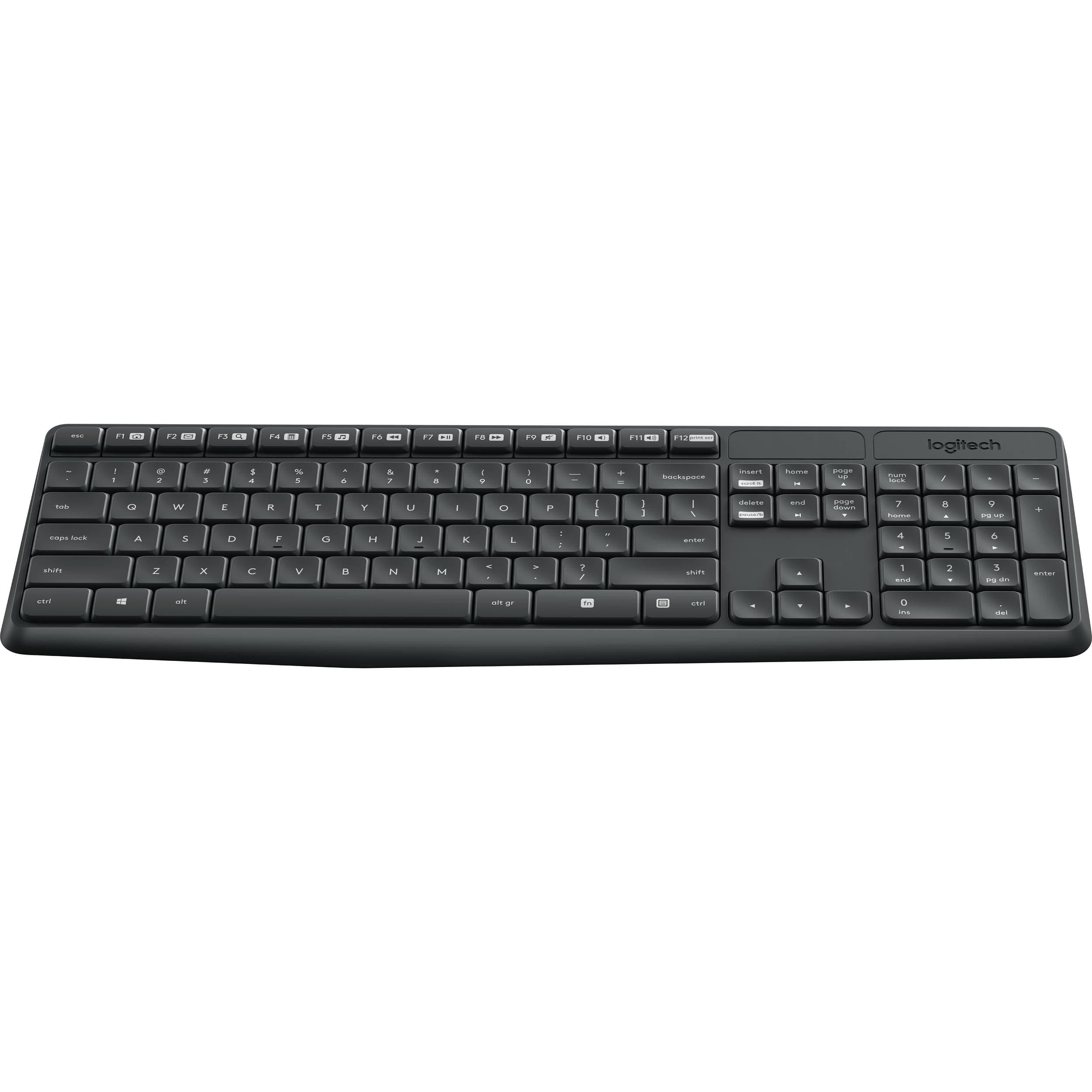 Logitech MK235 wireless keyboard and mouse combo in black with full-size QWERTY layout