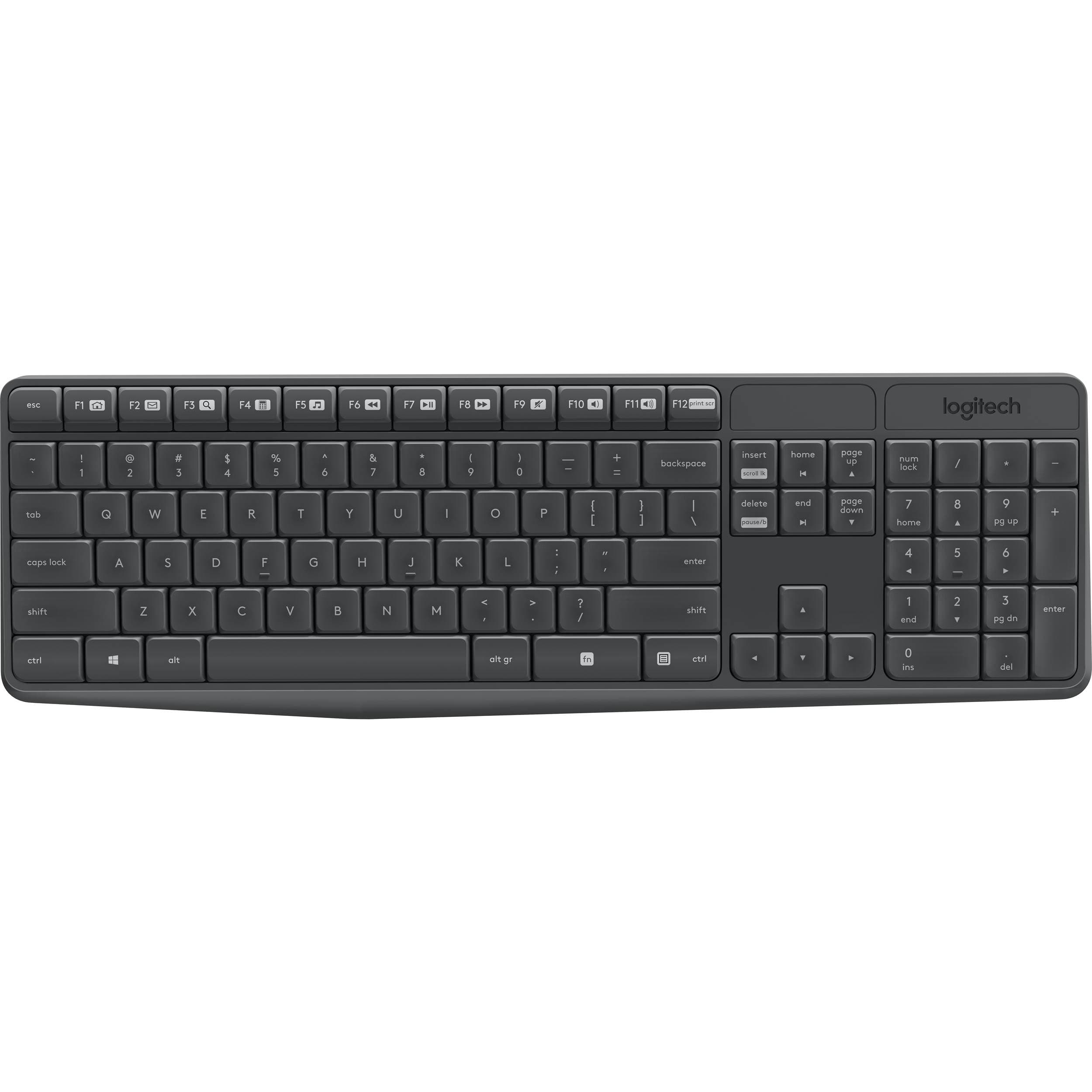 Logitech MK235 wireless keyboard and mouse combo in black with full-size QWERTY layout