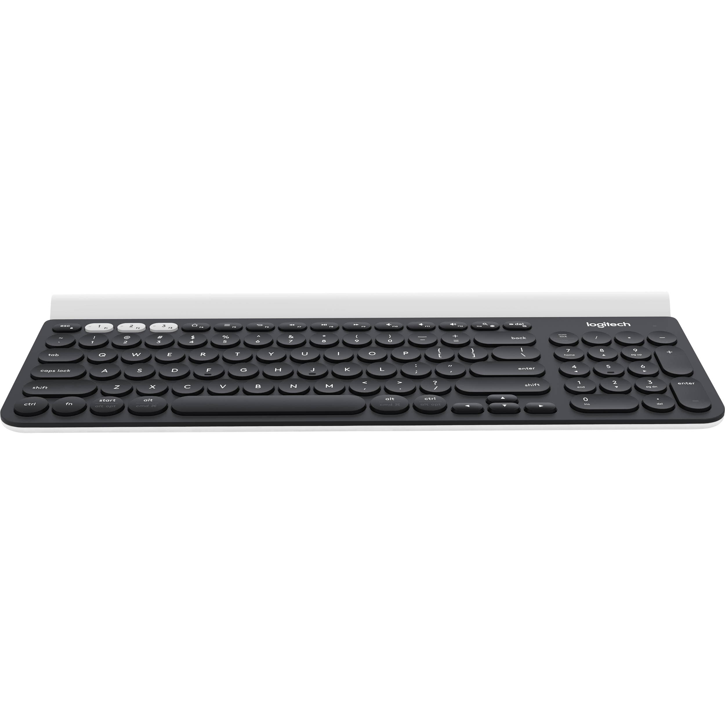 Logitech K780 Multi-Device Wireless Keyboard in dark gray with integrated device cradle