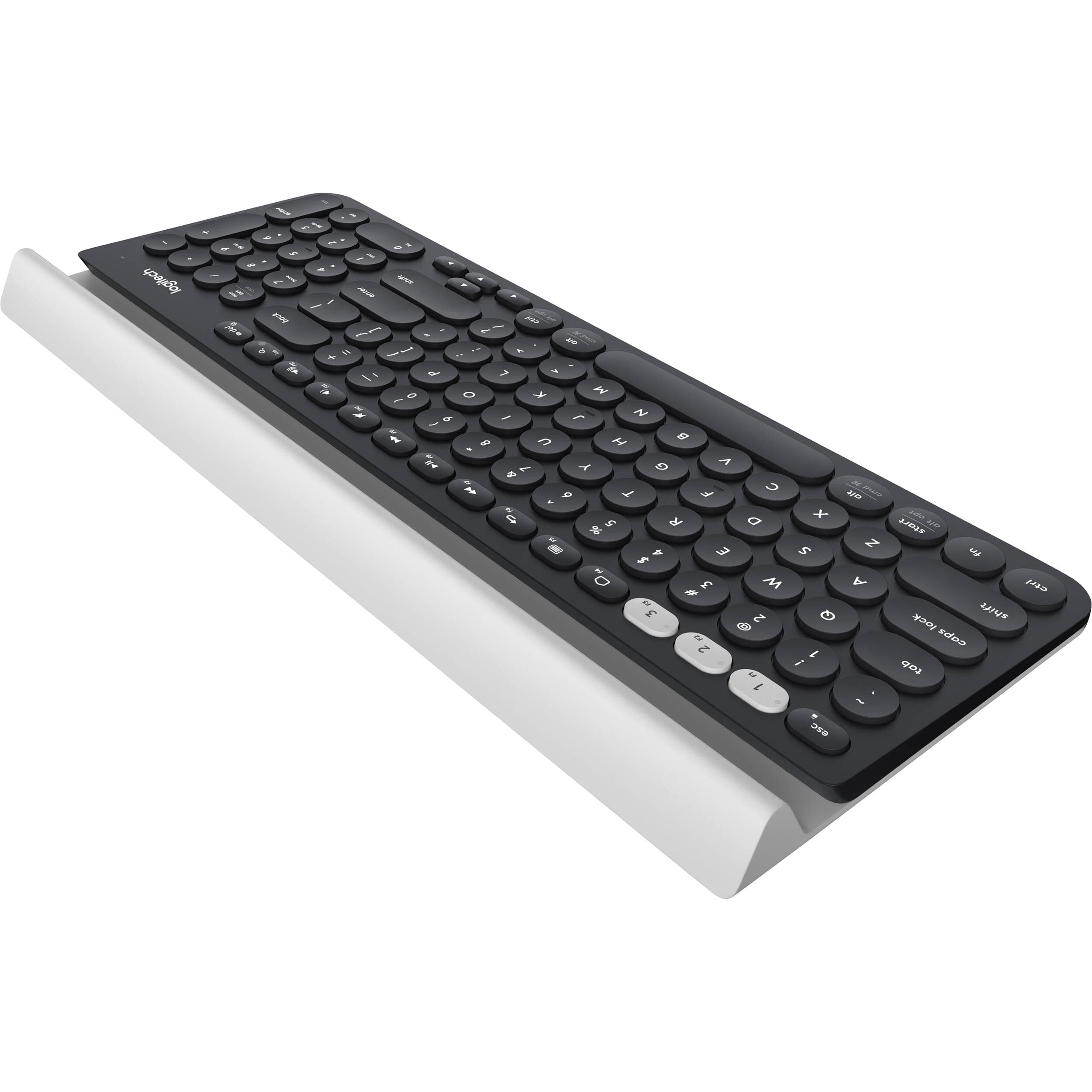 Logitech K780 Multi-Device Wireless Keyboard in dark gray with integrated device cradle