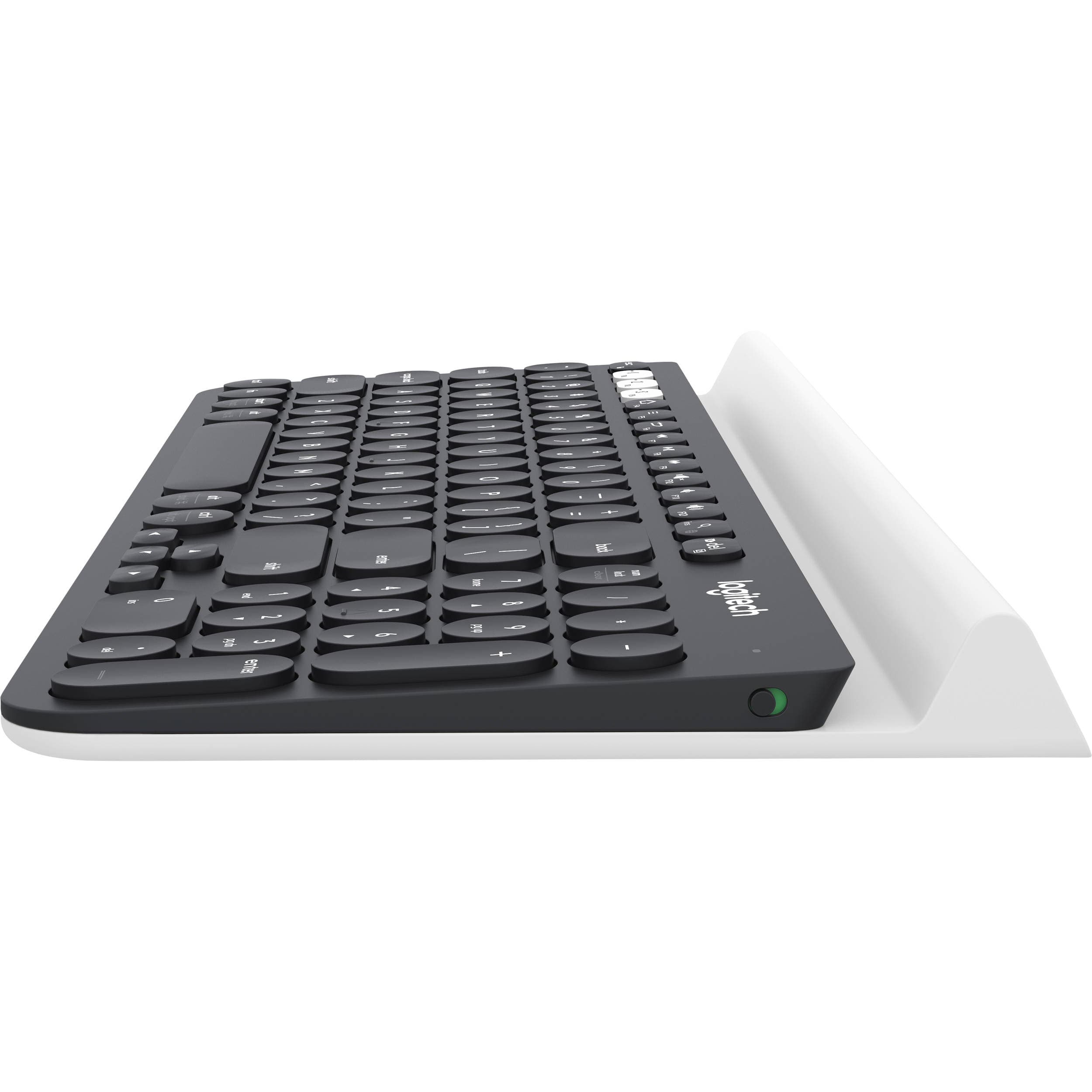 Logitech K780 Multi-Device Wireless Keyboard in dark gray with integrated device cradle
