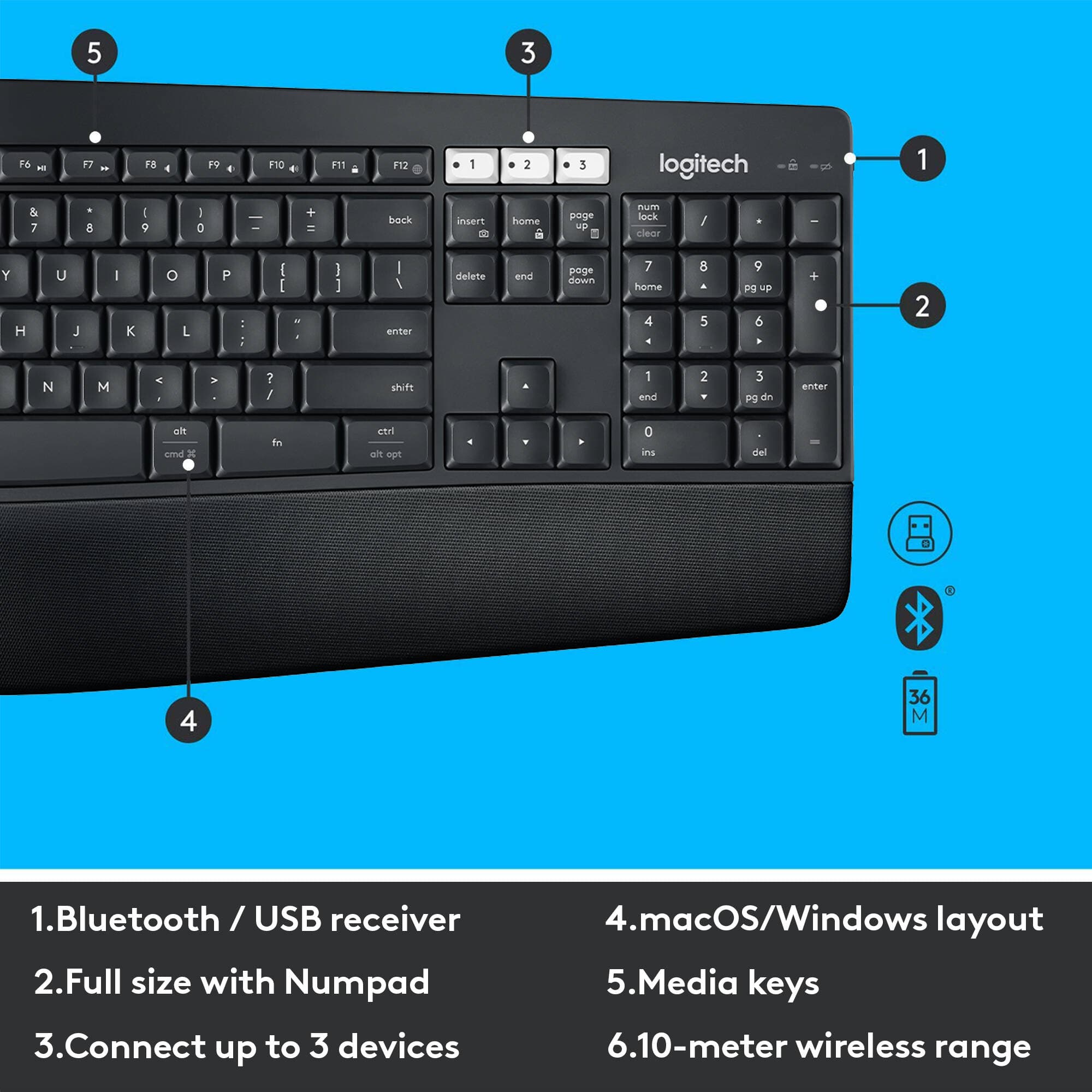 Logitech MK850 Performance wireless keyboard and mouse combo with full-size keyboard and contoured mouse