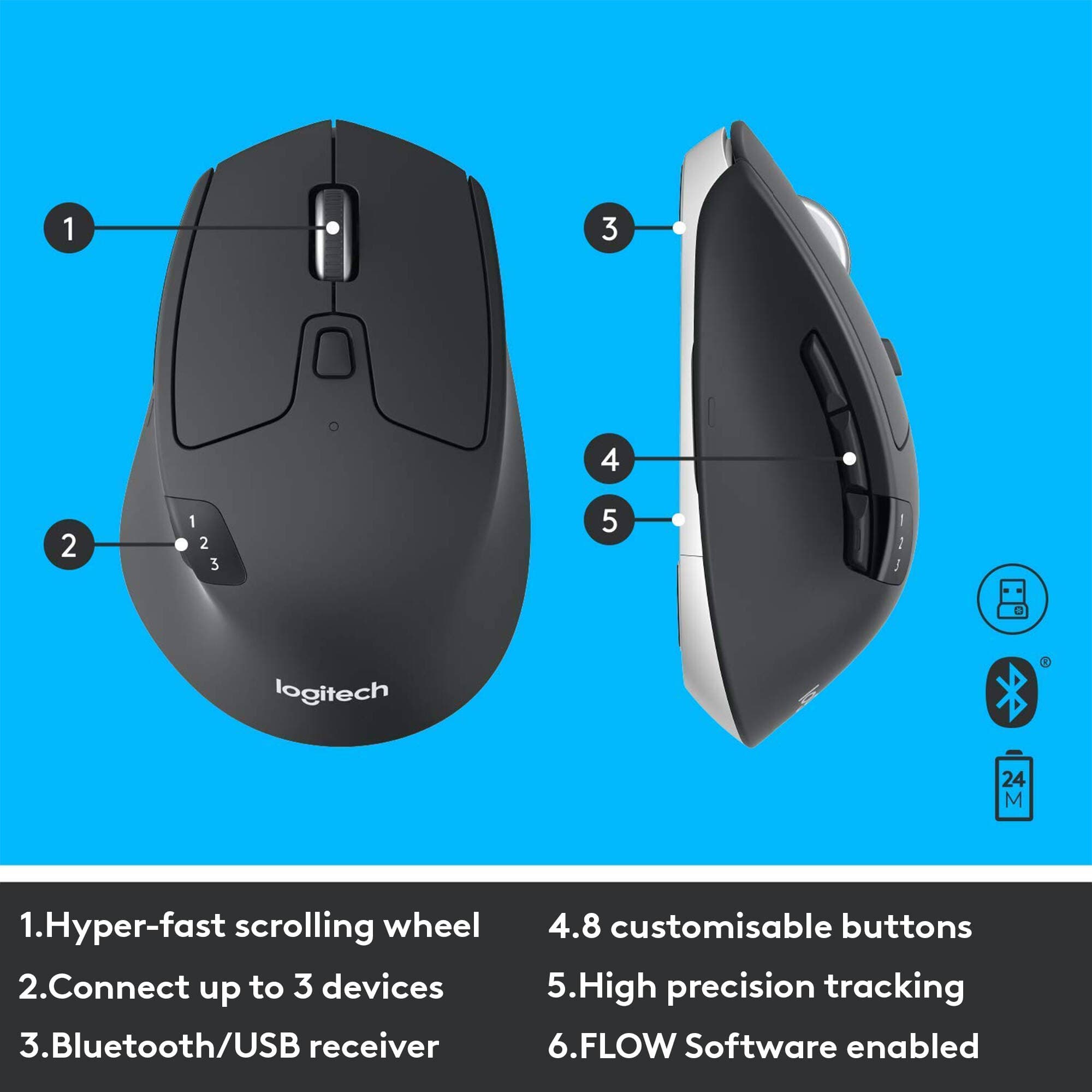 Logitech MK850 Performance wireless keyboard and mouse combo with full-size keyboard and contoured mouse