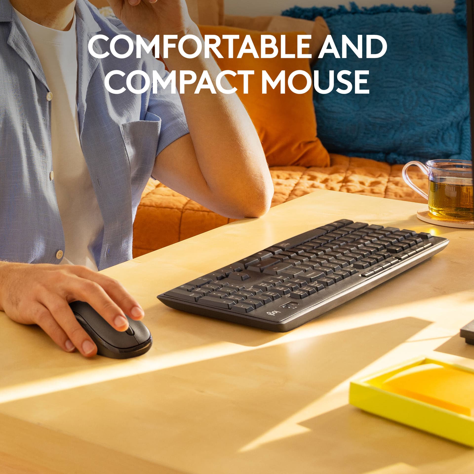 Logitech MK295 Silent Wireless Keyboard and Mouse Combo in graphite with full-size keyboard and contoured mouse