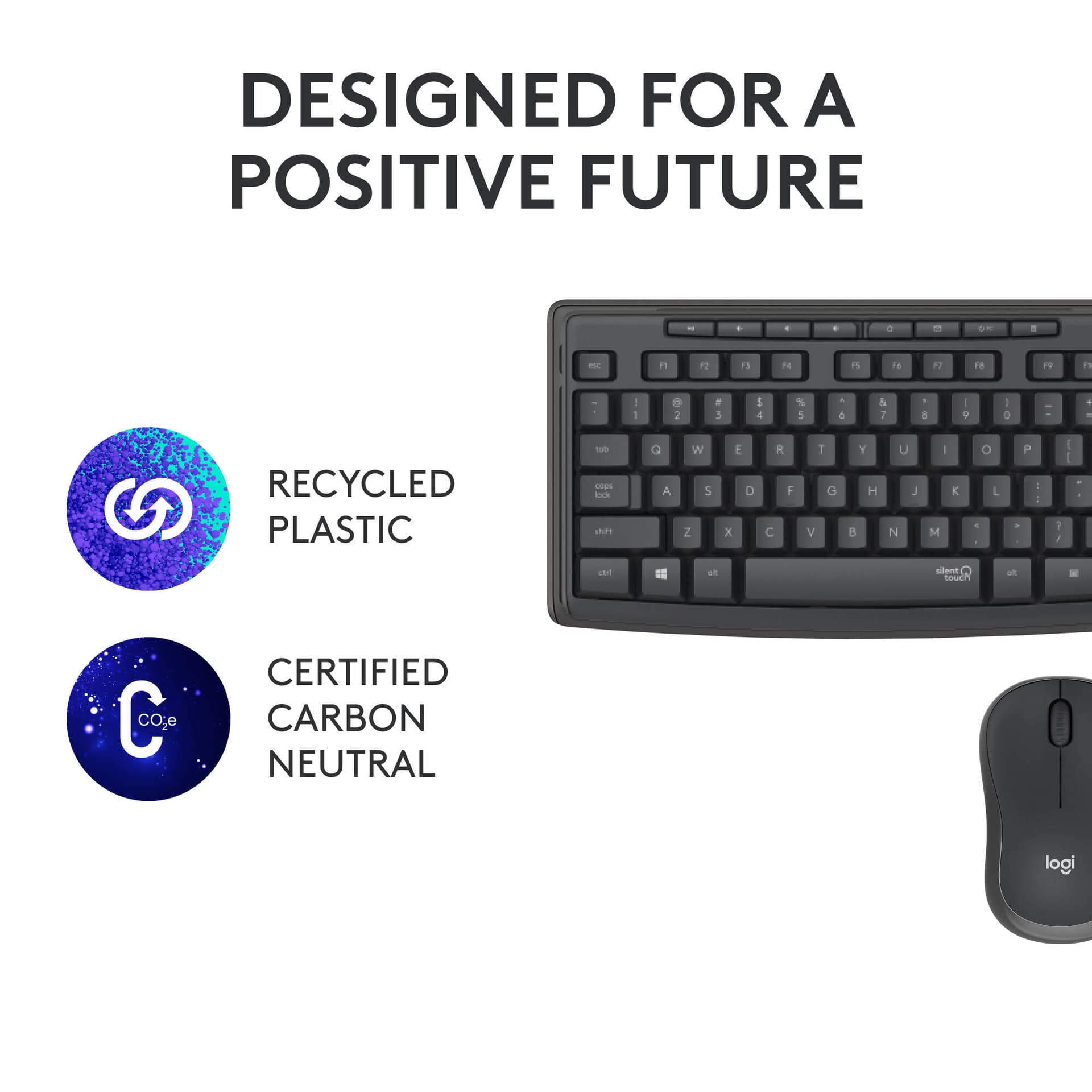 Logitech MK295 Silent Wireless Keyboard and Mouse Combo in graphite with full-size keyboard and contoured mouse