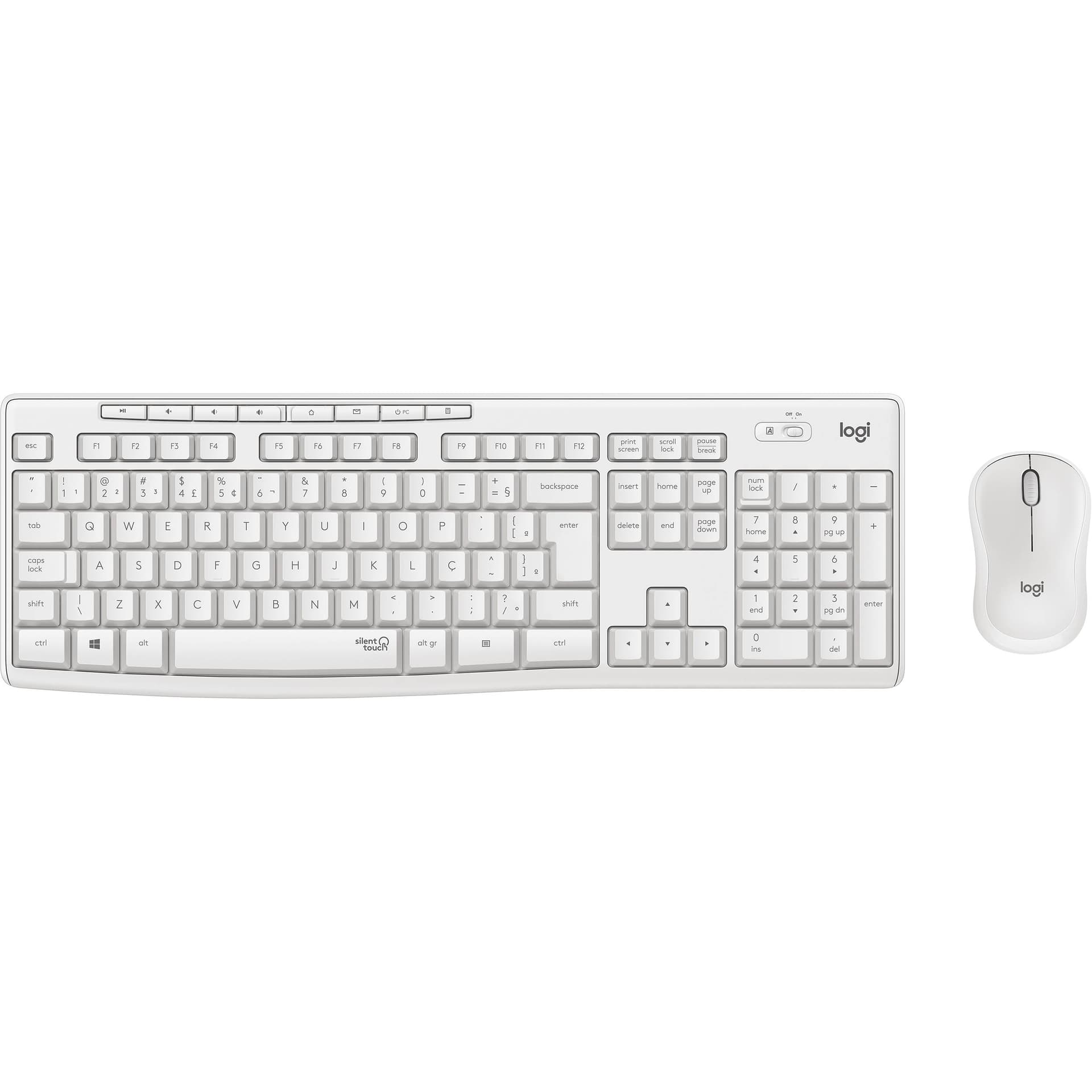 Logitech MK295 Silent Wireless Keyboard and Mouse Combo in off-white with full-size keyboard and compact mouse