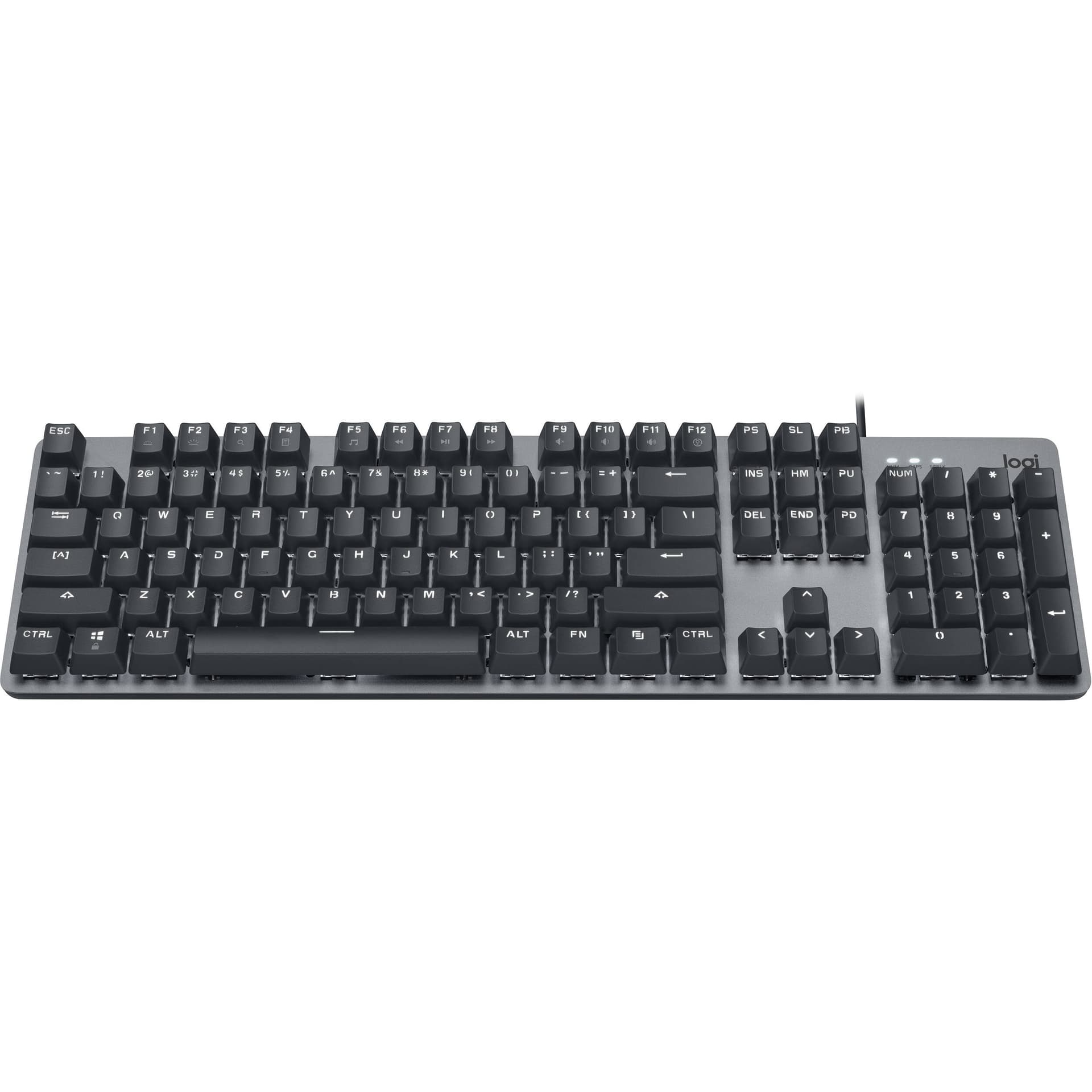 Logitech K845 mechanical illuminated keyboard in black with slim aluminum design and backlit keys