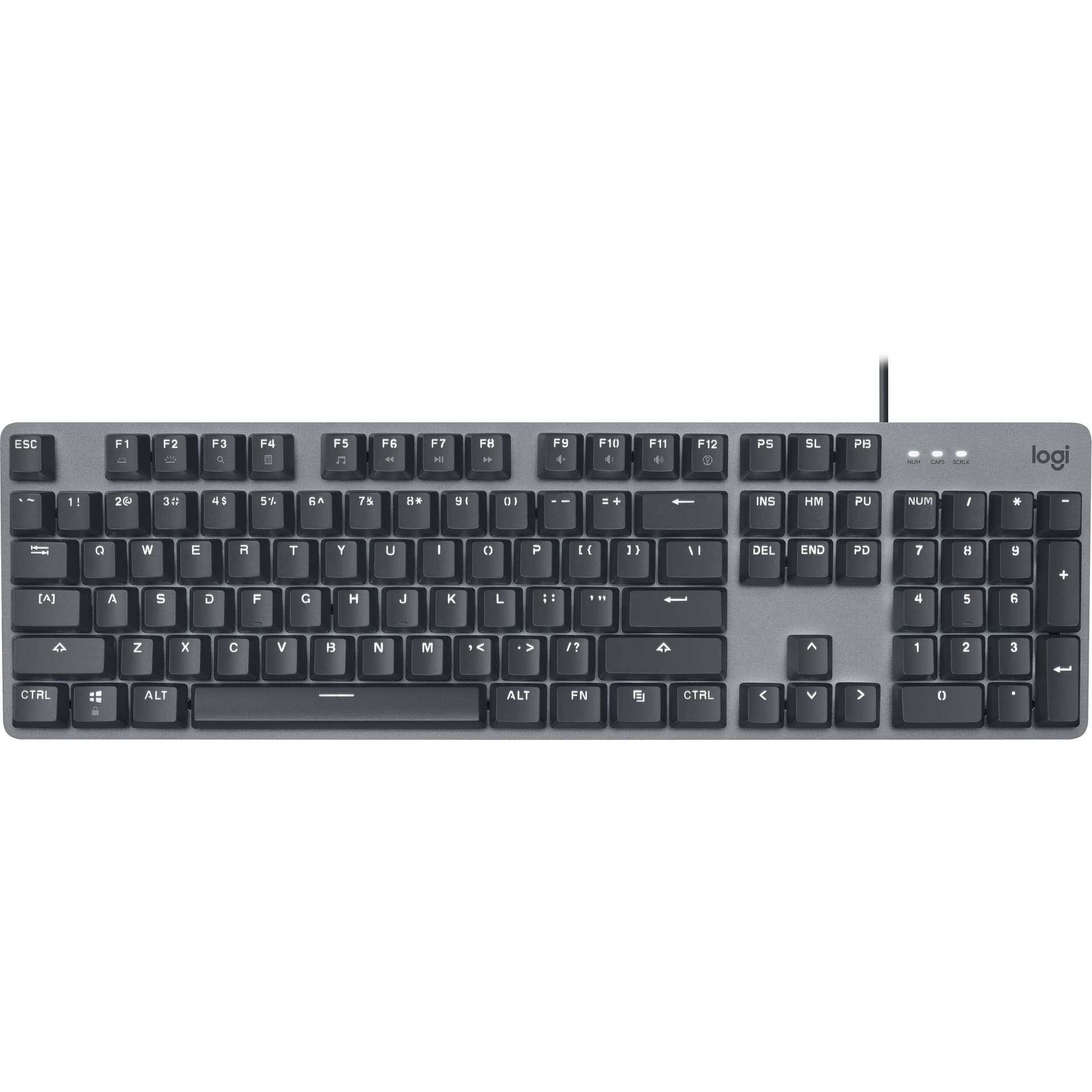 Logitech K845 mechanical illuminated keyboard in black with slim aluminum design and backlit keys