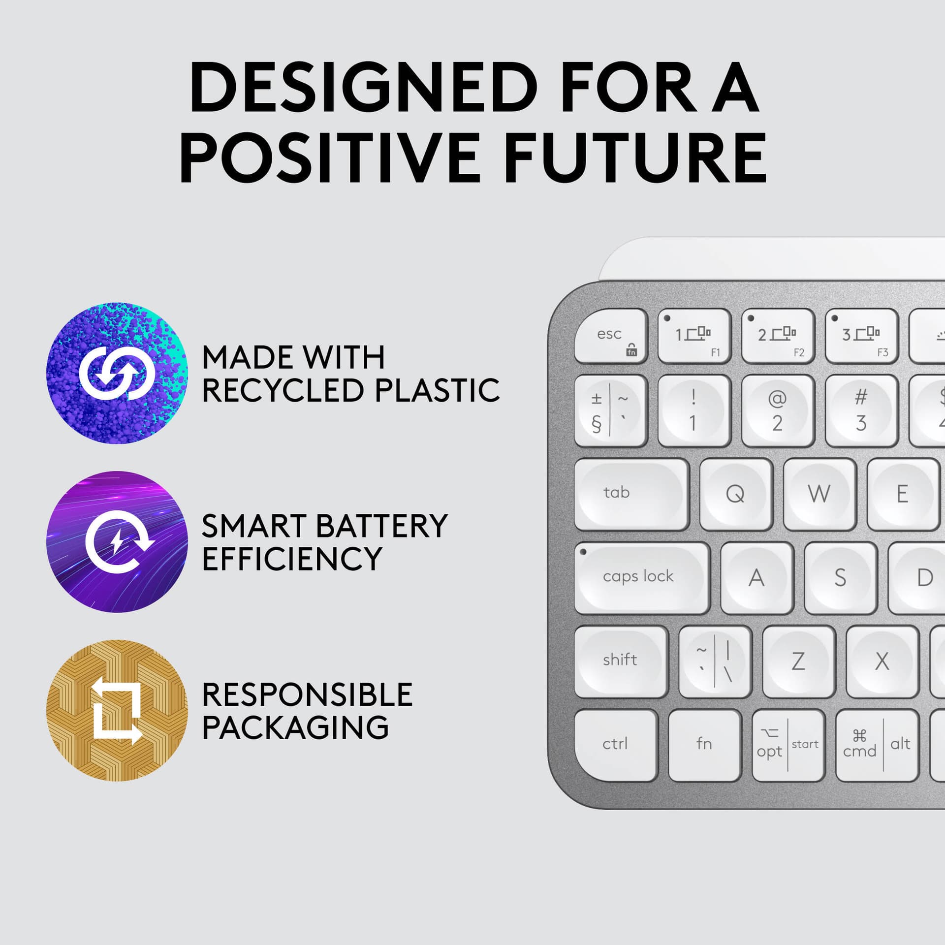 Logitech MX Keys Mini keyboard in grey with compact minimalist layout for premium workspaces