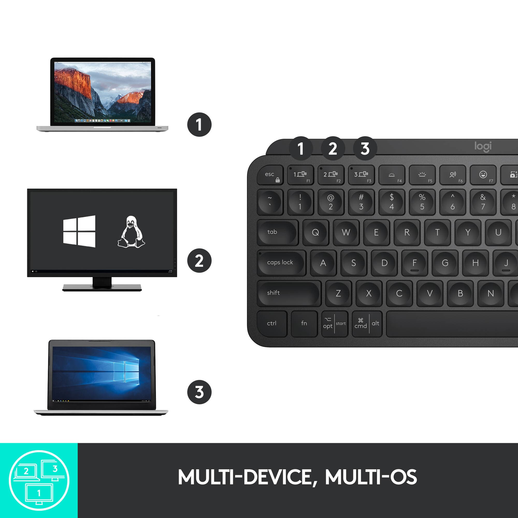 Logitech MX Keys Mini black compact wireless keyboard with backlit keys